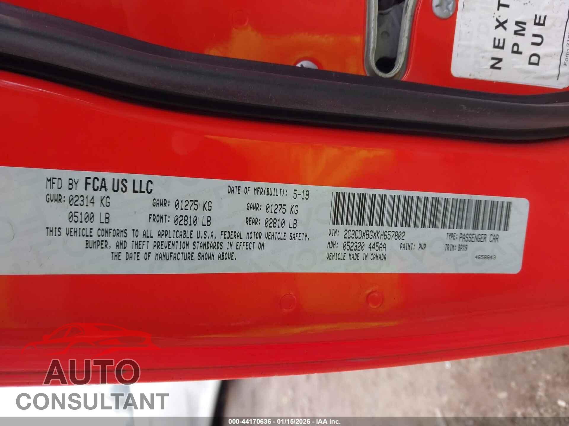 DODGE CHARGER 2019 - 2C3CDXBGXKH657802