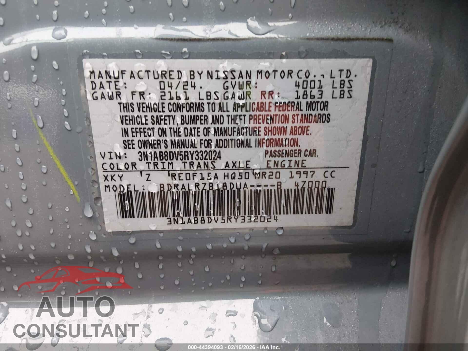 NISSAN SENTRA 2024 - 3N1AB8DV5RY332024