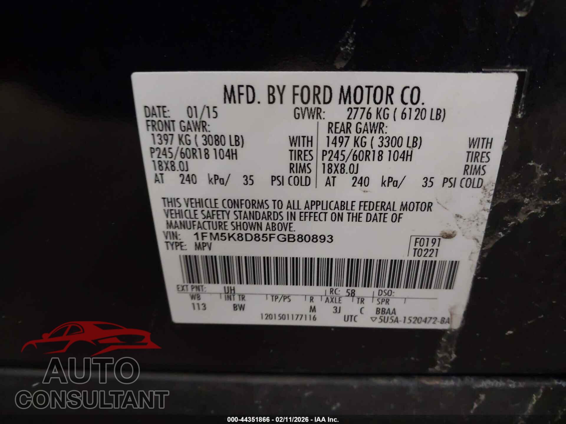 FORD EXPLORER 2015 - 1FM5K8D85FGB80893