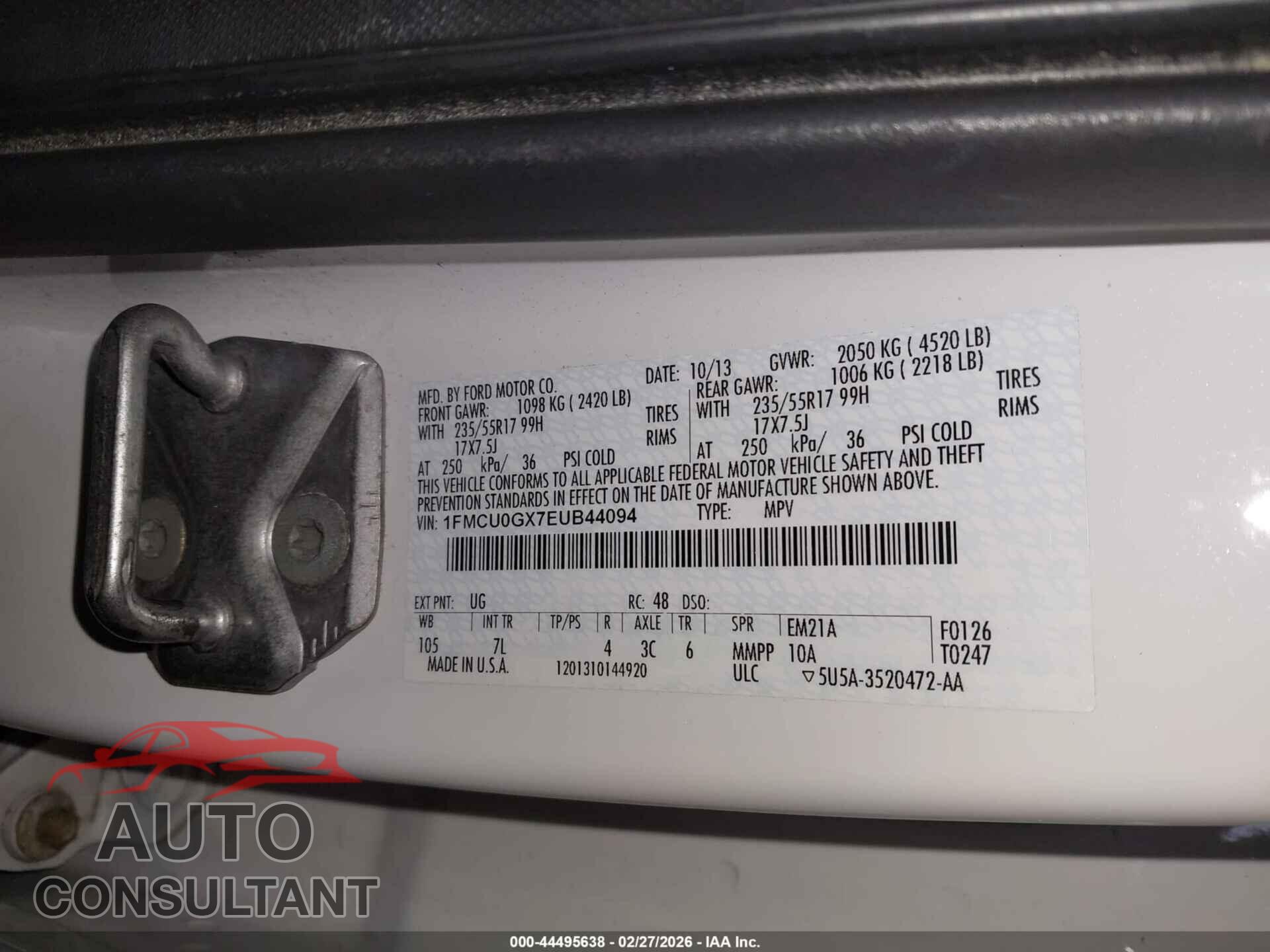 FORD ESCAPE 2014 - 1FMCU0GX7EUB44094