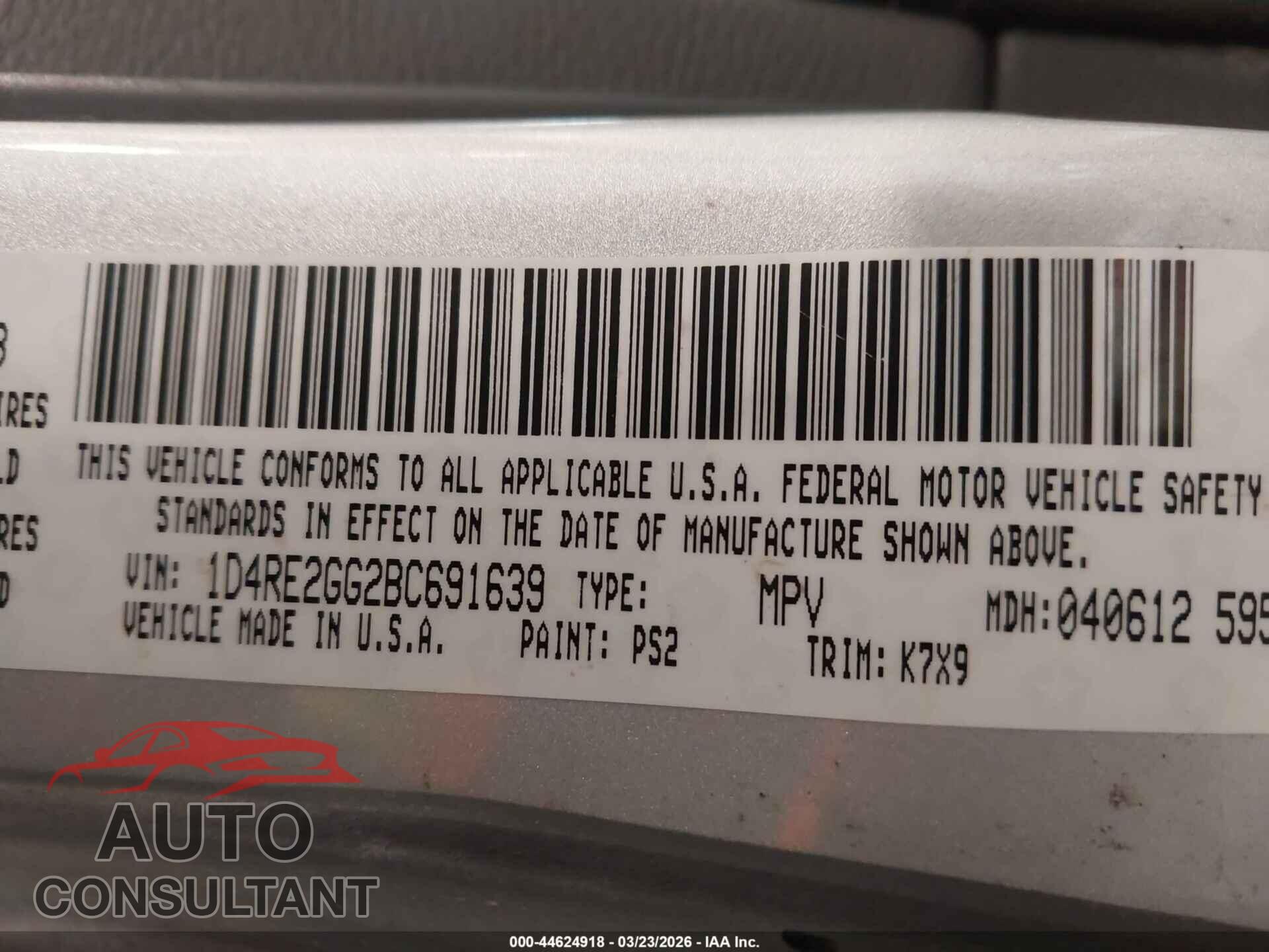 DODGE DURANGO 2011 - 1D4RE2GG2BC691639
