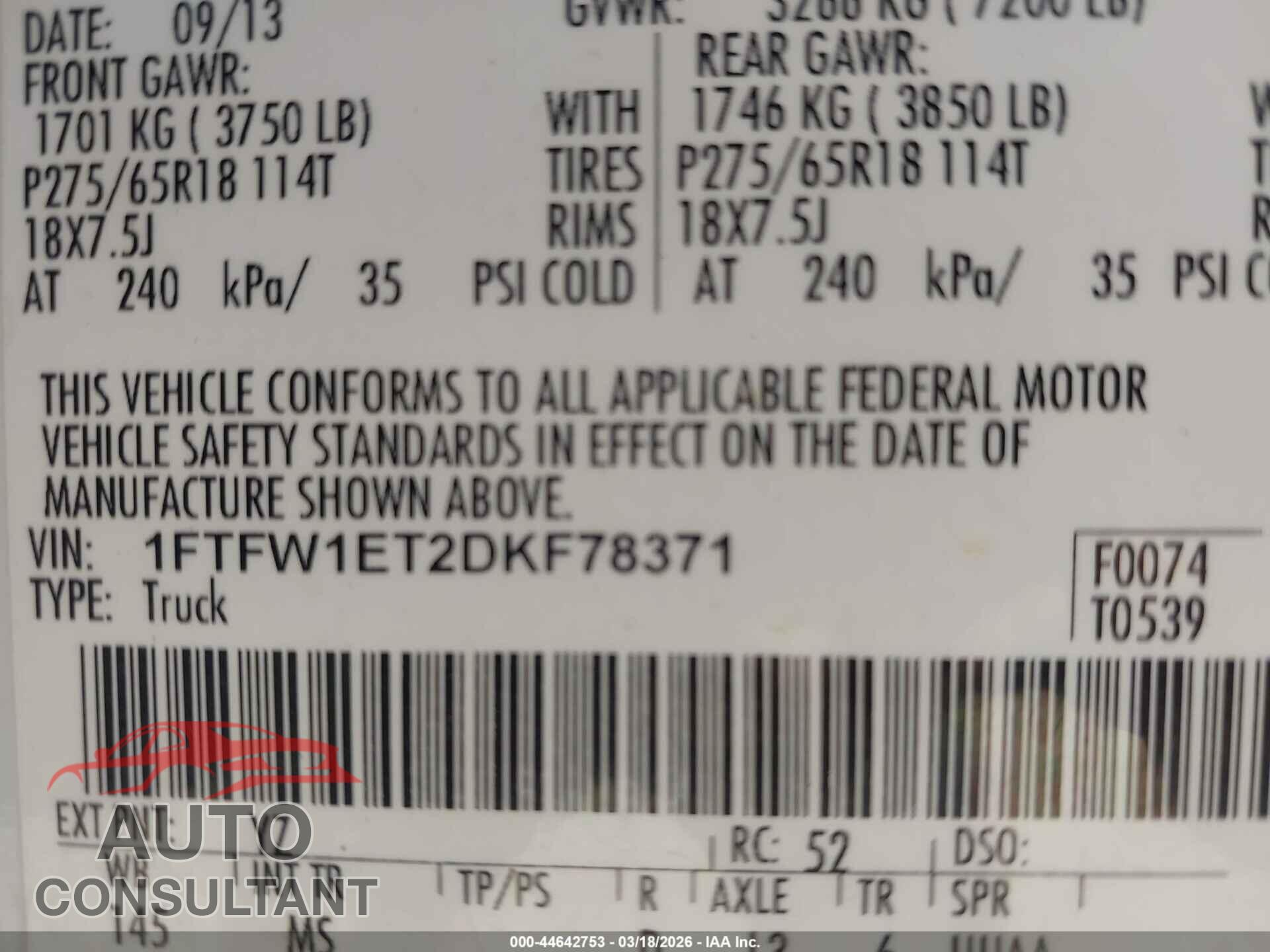 FORD F-150 2013 - 1FTFW1ET2DKF78371