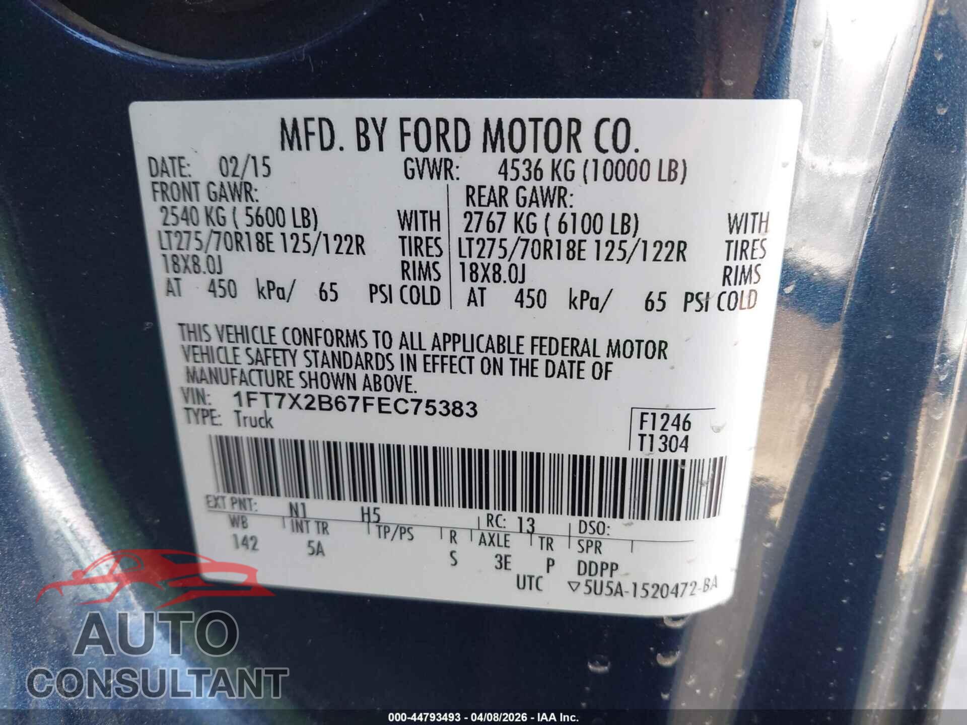 FORD F-250 2015 - 1FT7X2B67FEC75383