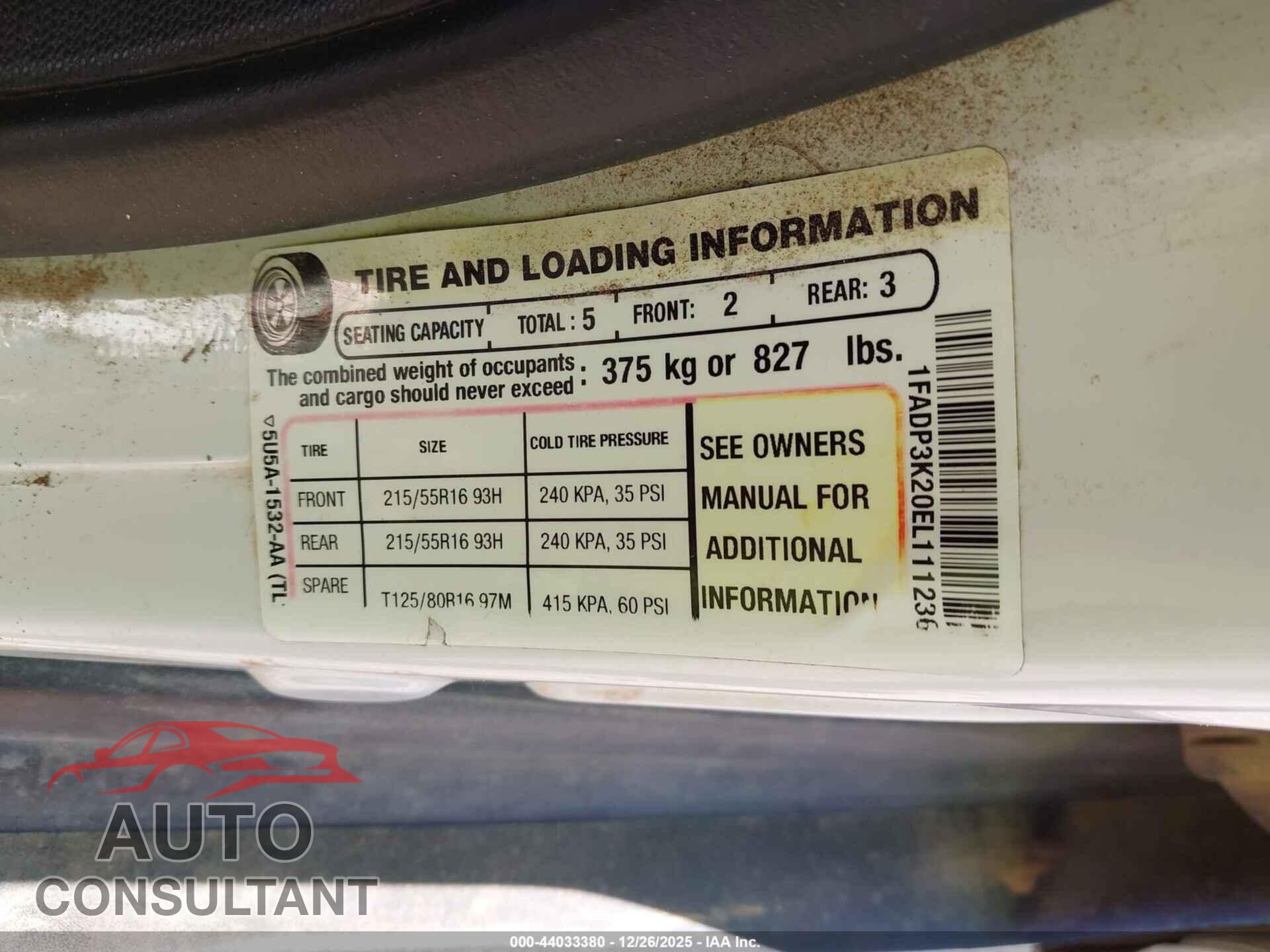 FORD FOCUS 2014 - 1FADP3K20EL111236