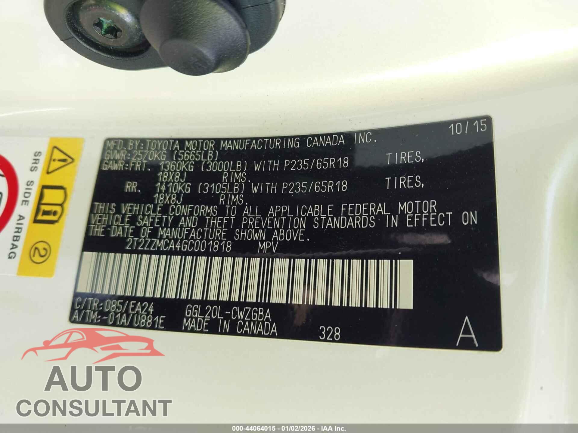 LEXUS RX 350 2016 - 2T2ZZMCA4GC001818