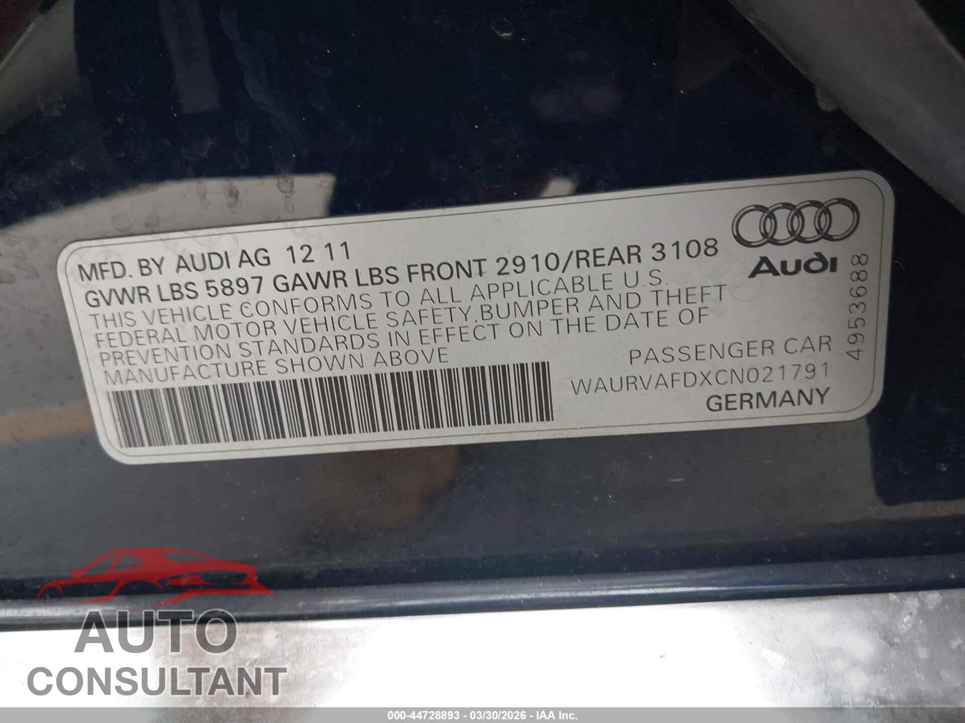 AUDI A8 L 2012 - WAURVAFDXCN021791