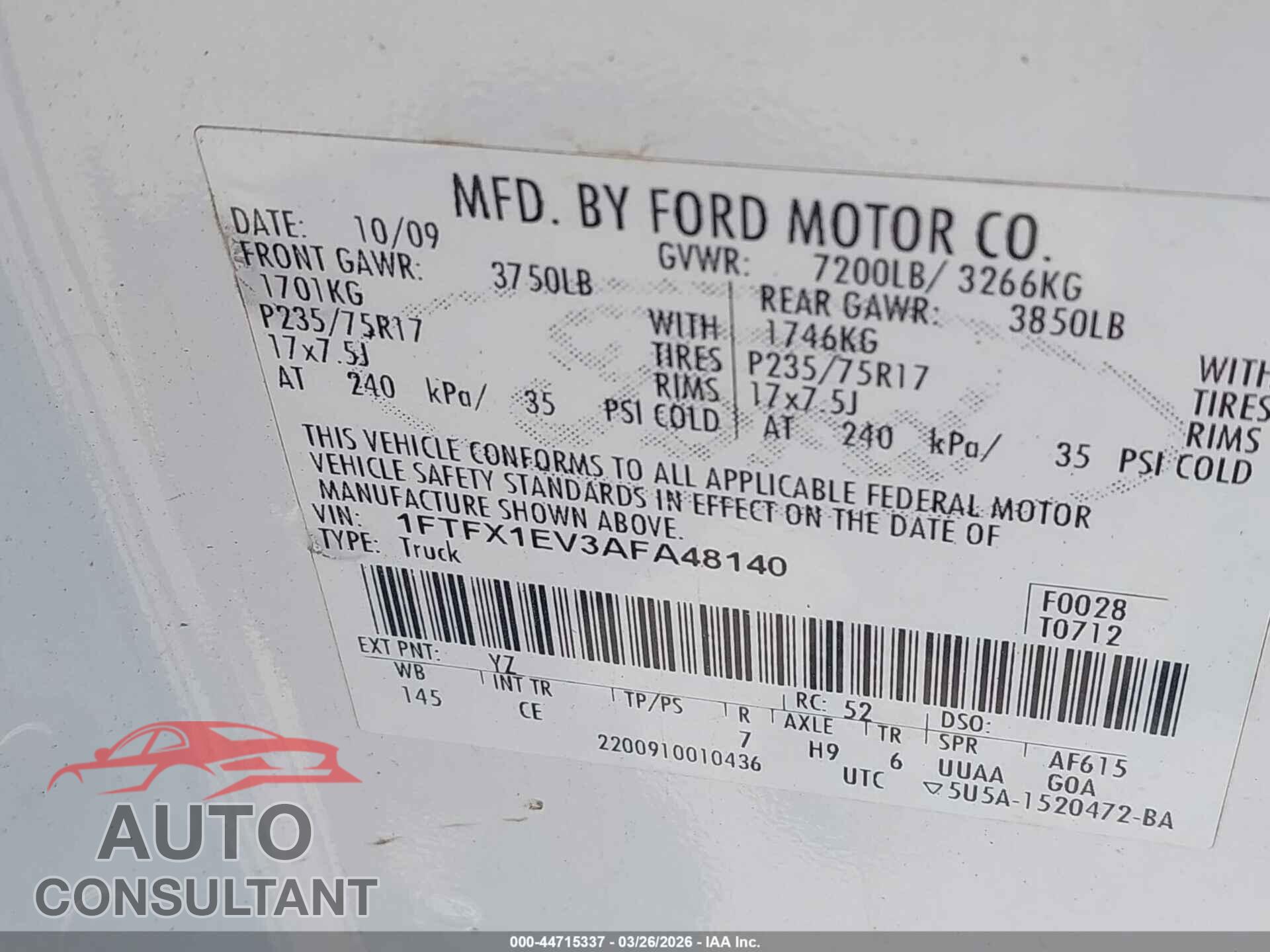 FORD F-150 2010 - 1FTFX1EV3AFA48140