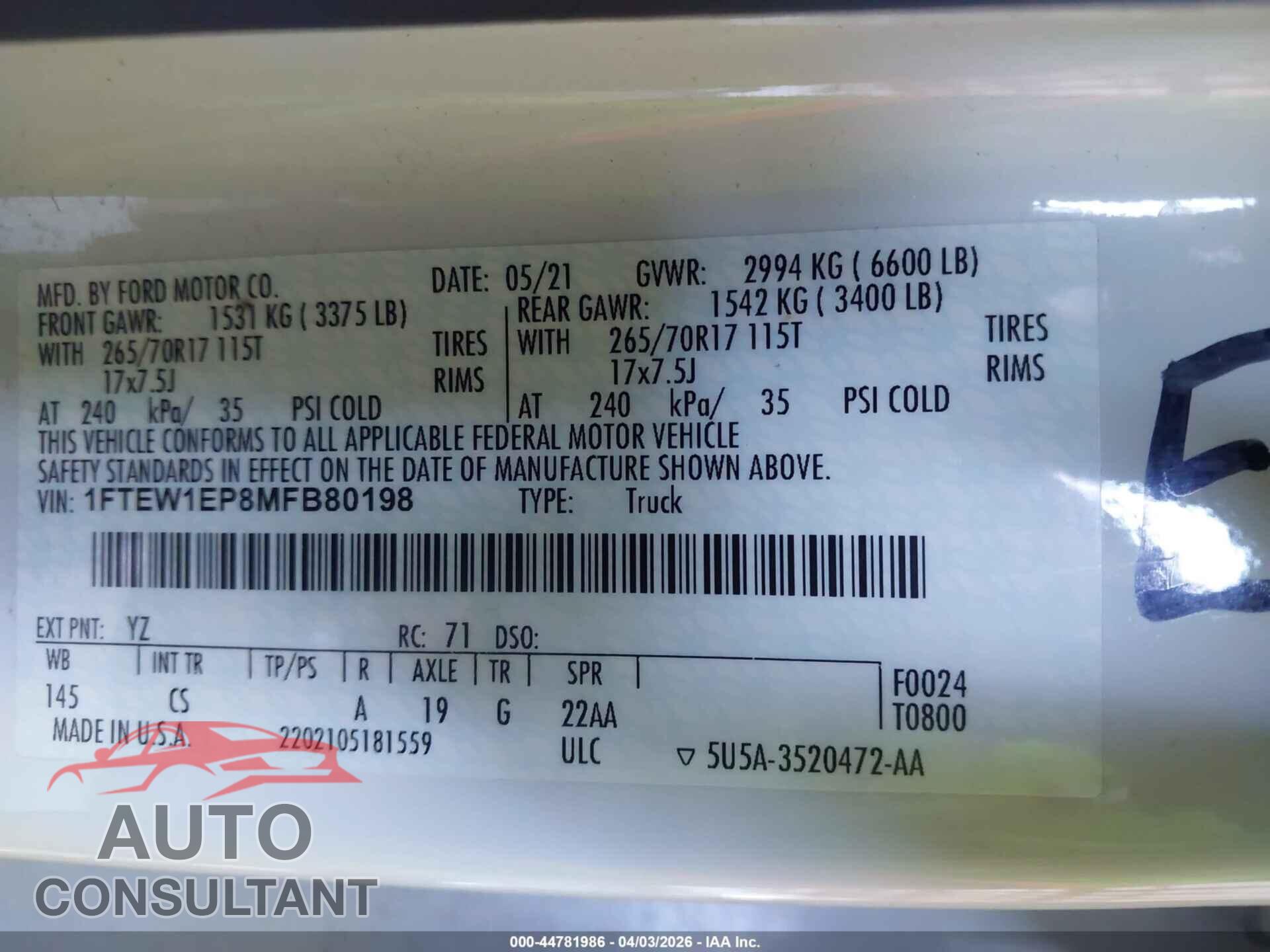 FORD F-150 2021 - 1FTEW1EP8MFB80198