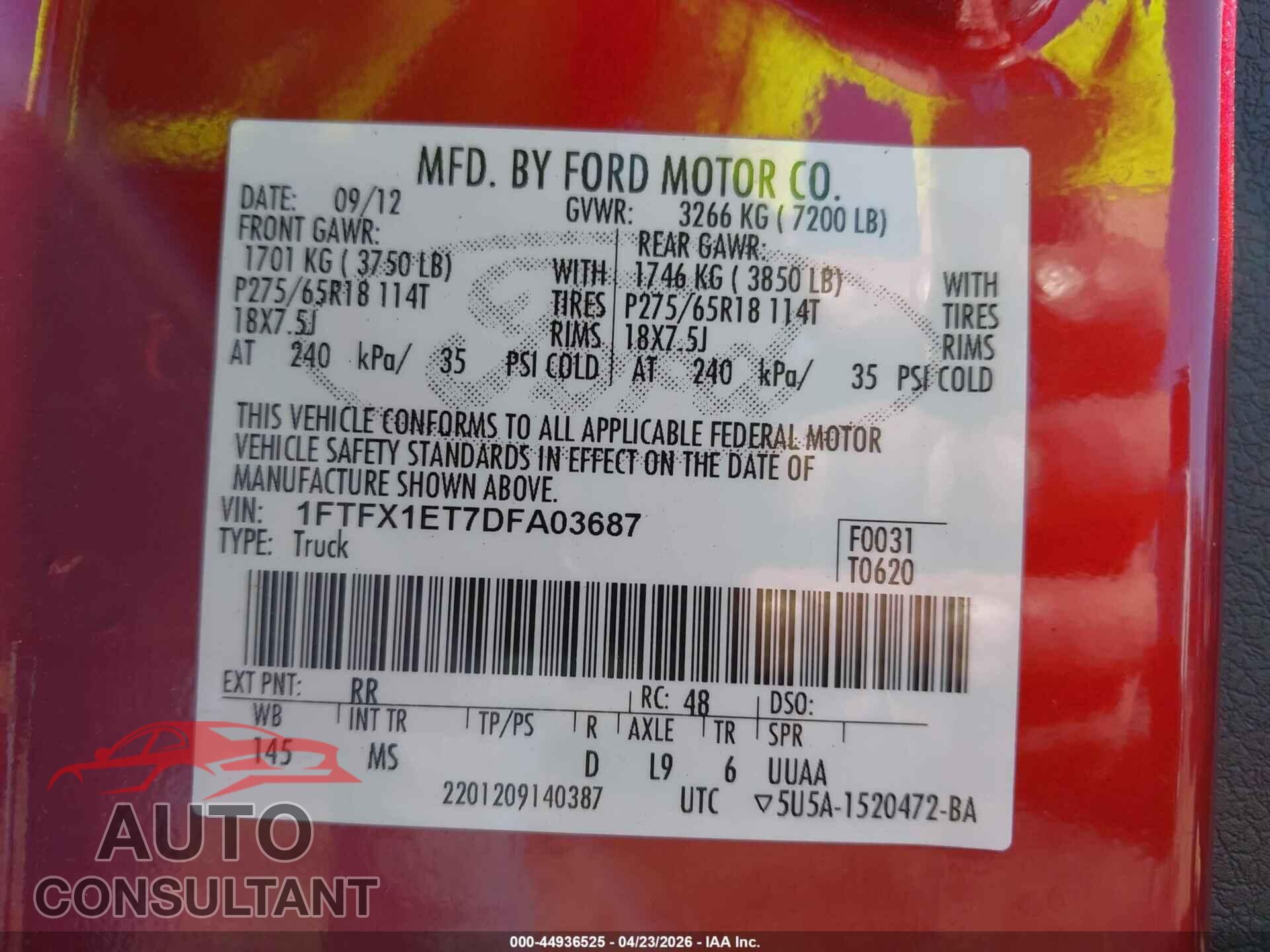 FORD F-150 2013 - 1FTFX1ET7DFA03687