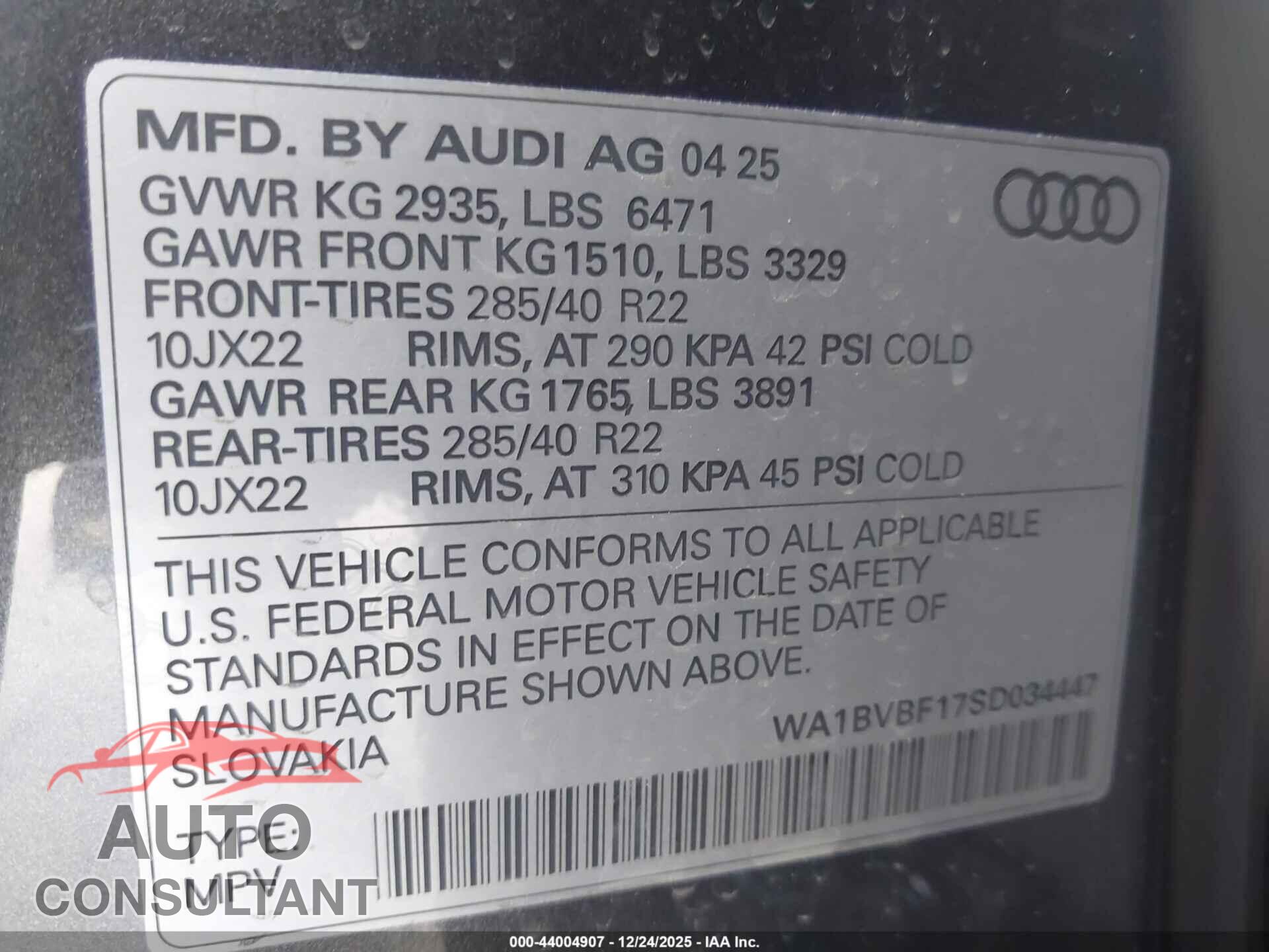 AUDI Q8 2025 - WA1BVBF17SD034447