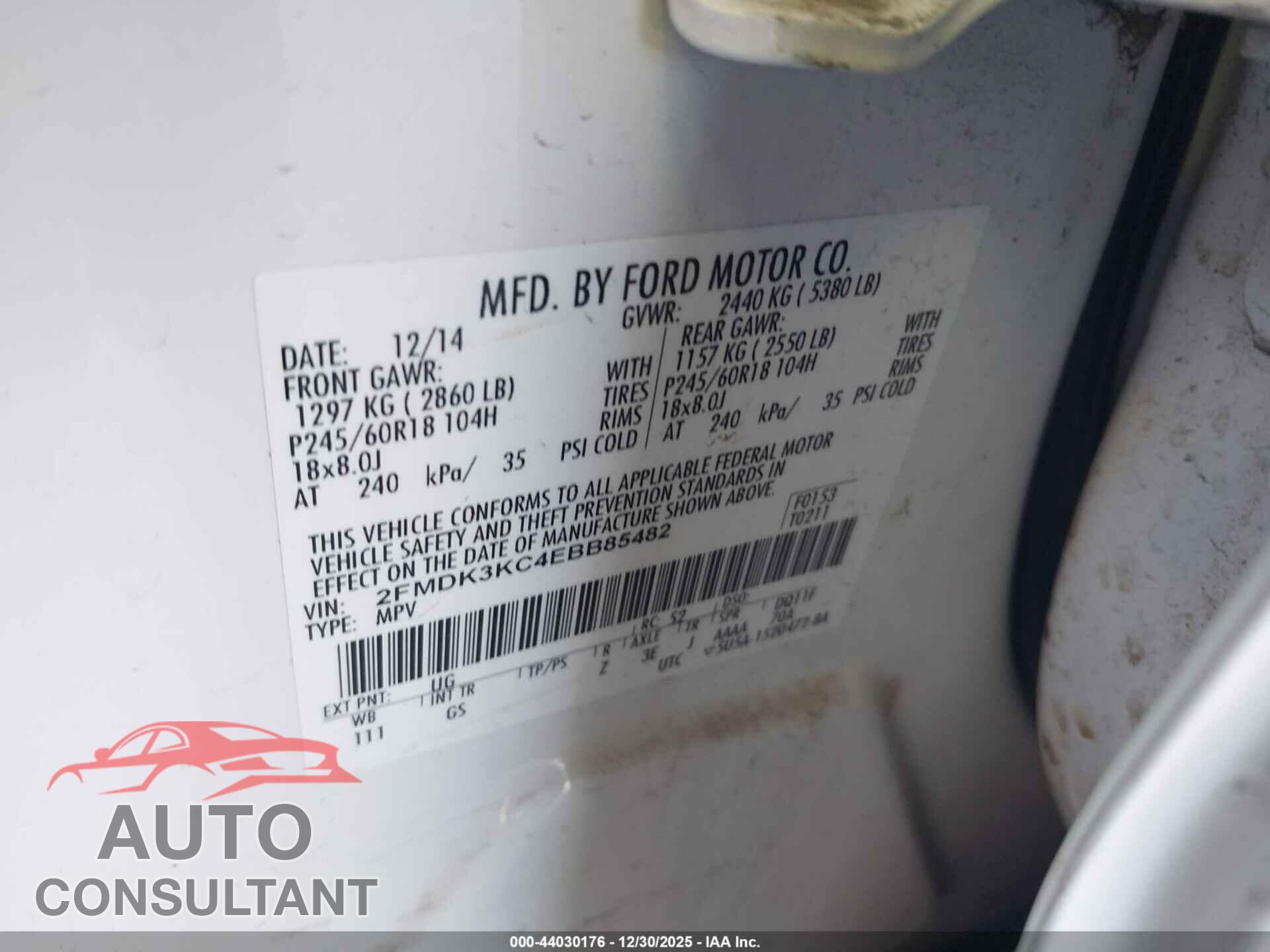 FORD EDGE 2014 - 2FMDK3KC4EBB85482