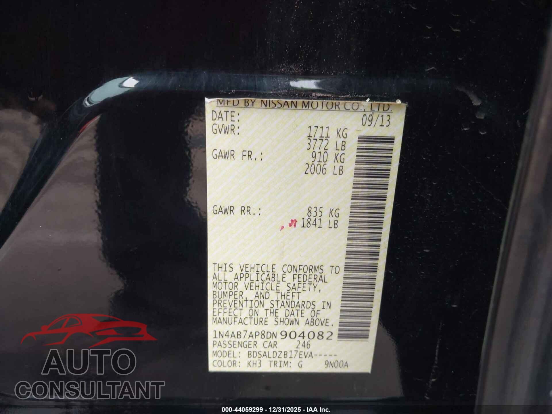 NISSAN SENTRA 2013 - 1N4AB7AP8DN904082