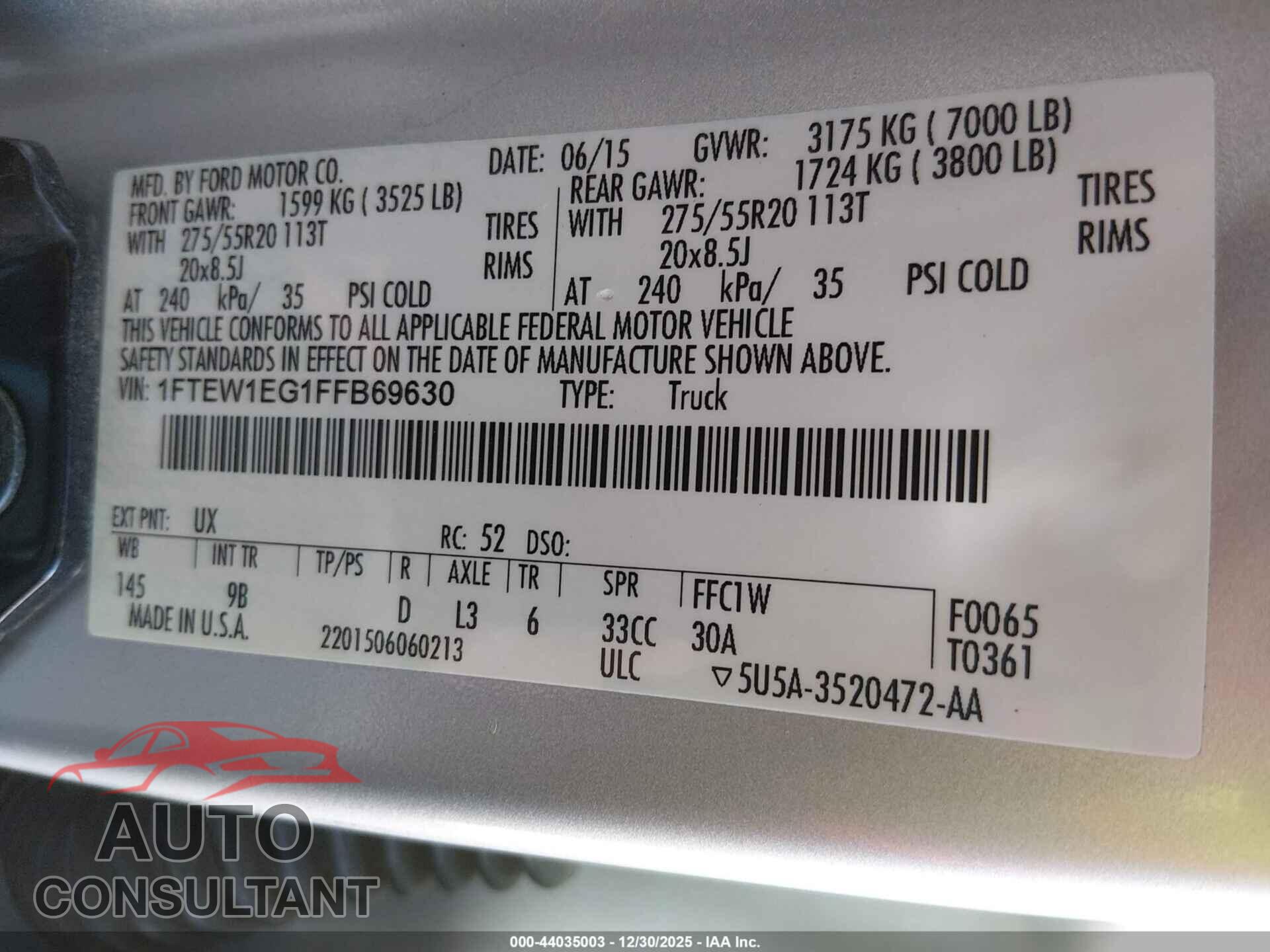 FORD F-150 2015 - 1FTEW1EG1FFB69630