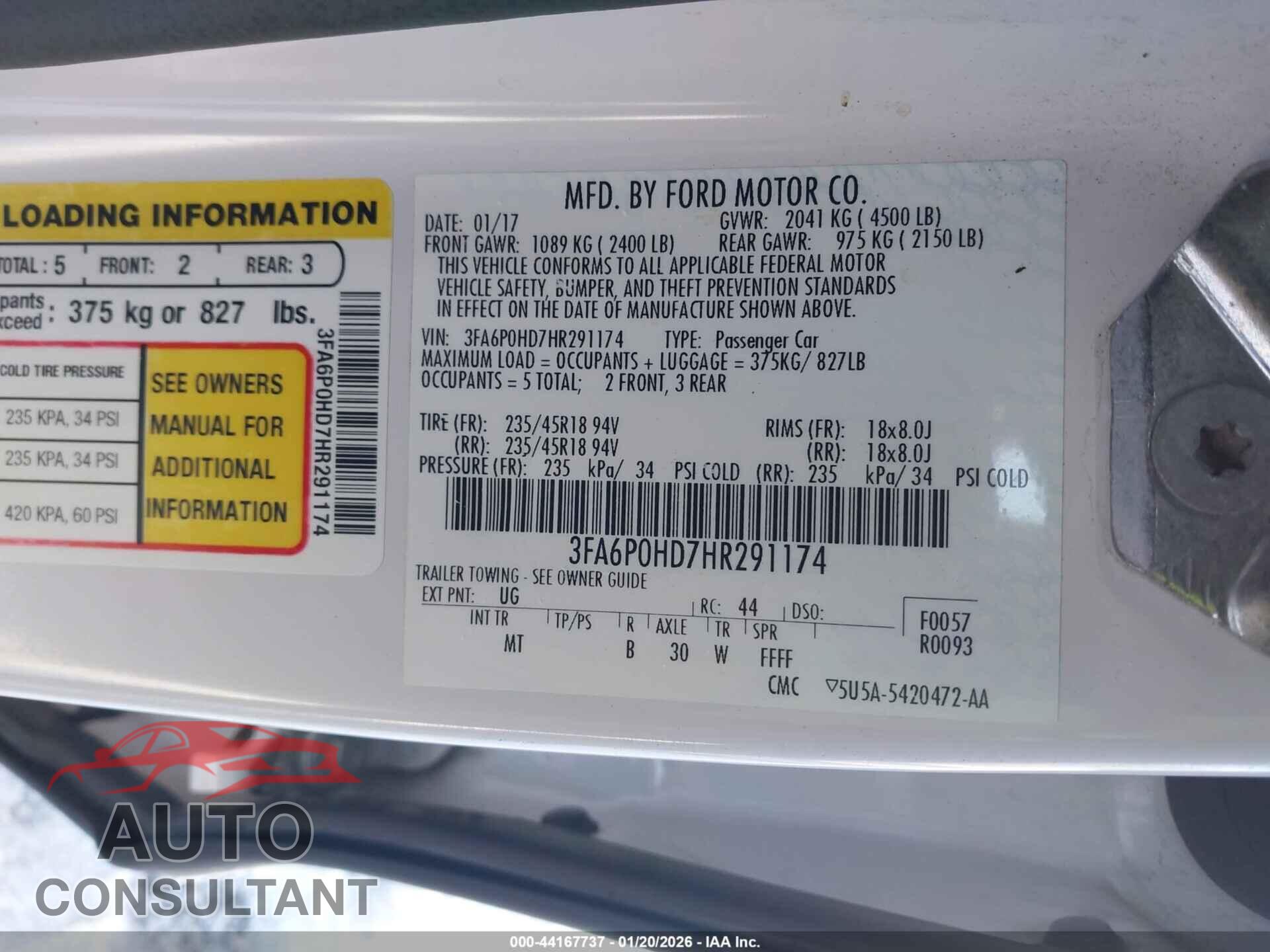 FORD FUSION 2017 - 3FA6P0HD7HR291174
