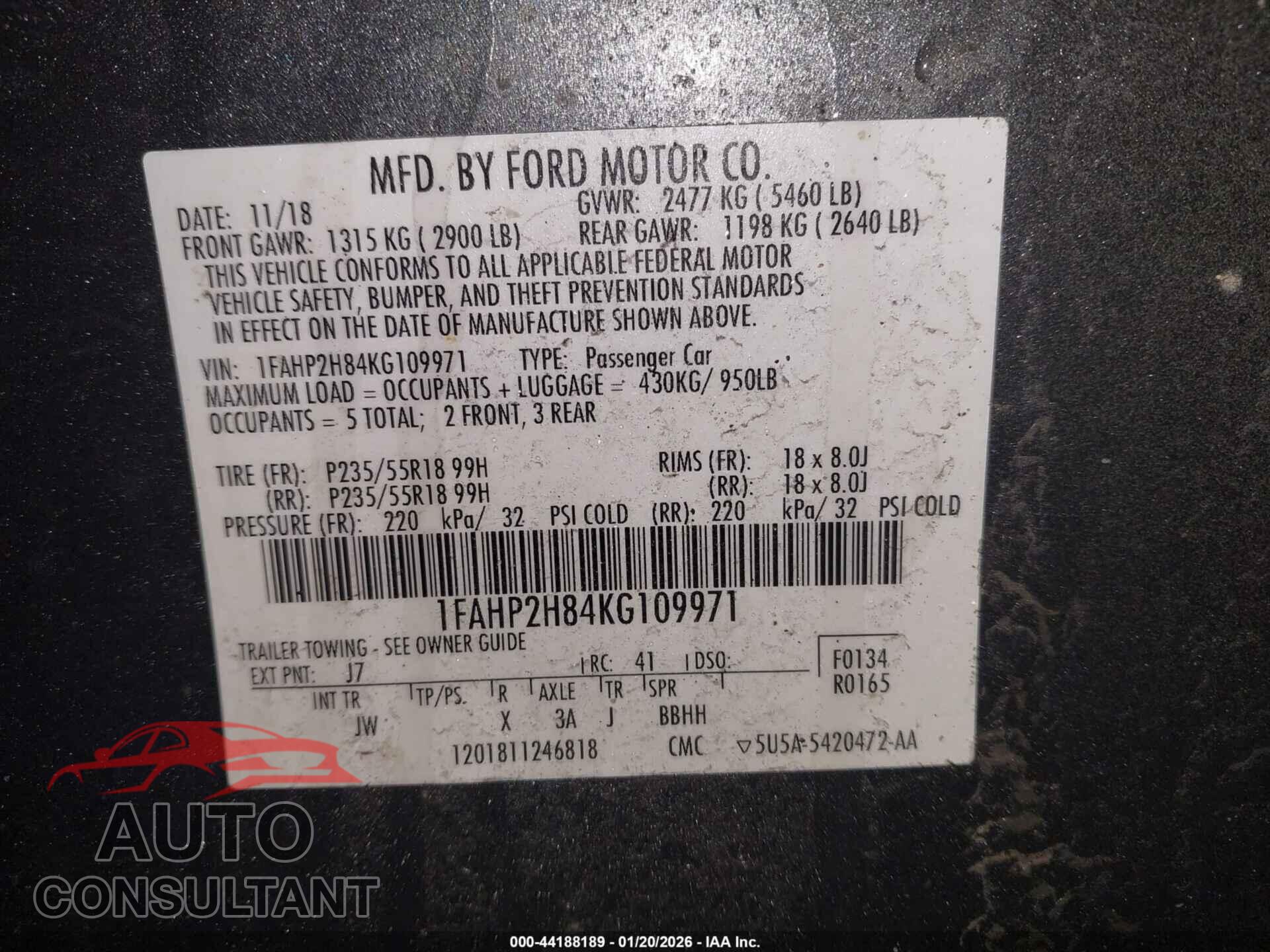 FORD TAURUS 2019 - 1FAHP2H84KG109971