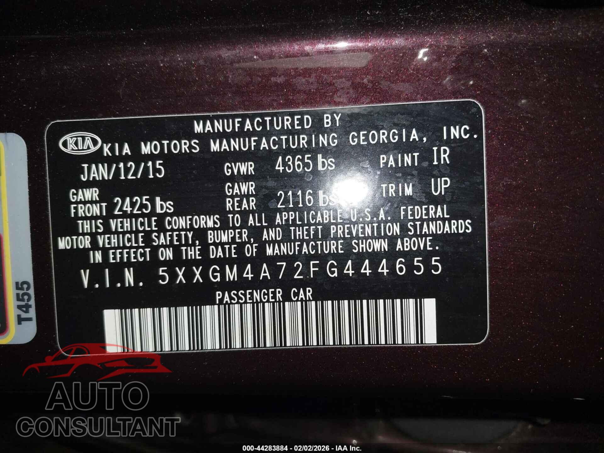 KIA OPTIMA 2015 - 5XXGM4A72FG444655
