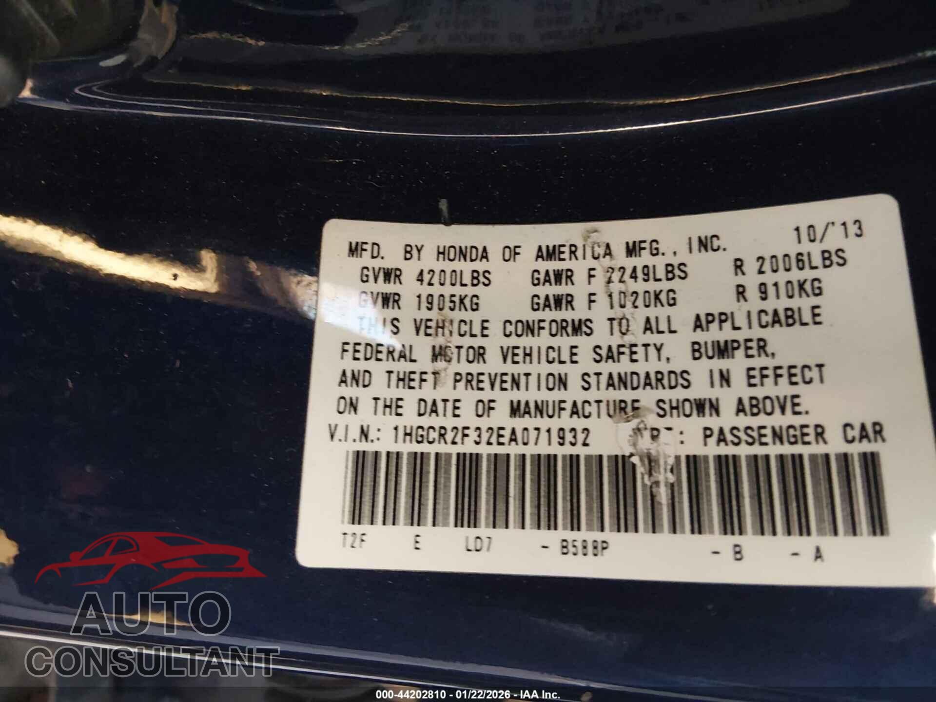 HONDA ACCORD 2014 - 1HGCR2F32EA071932