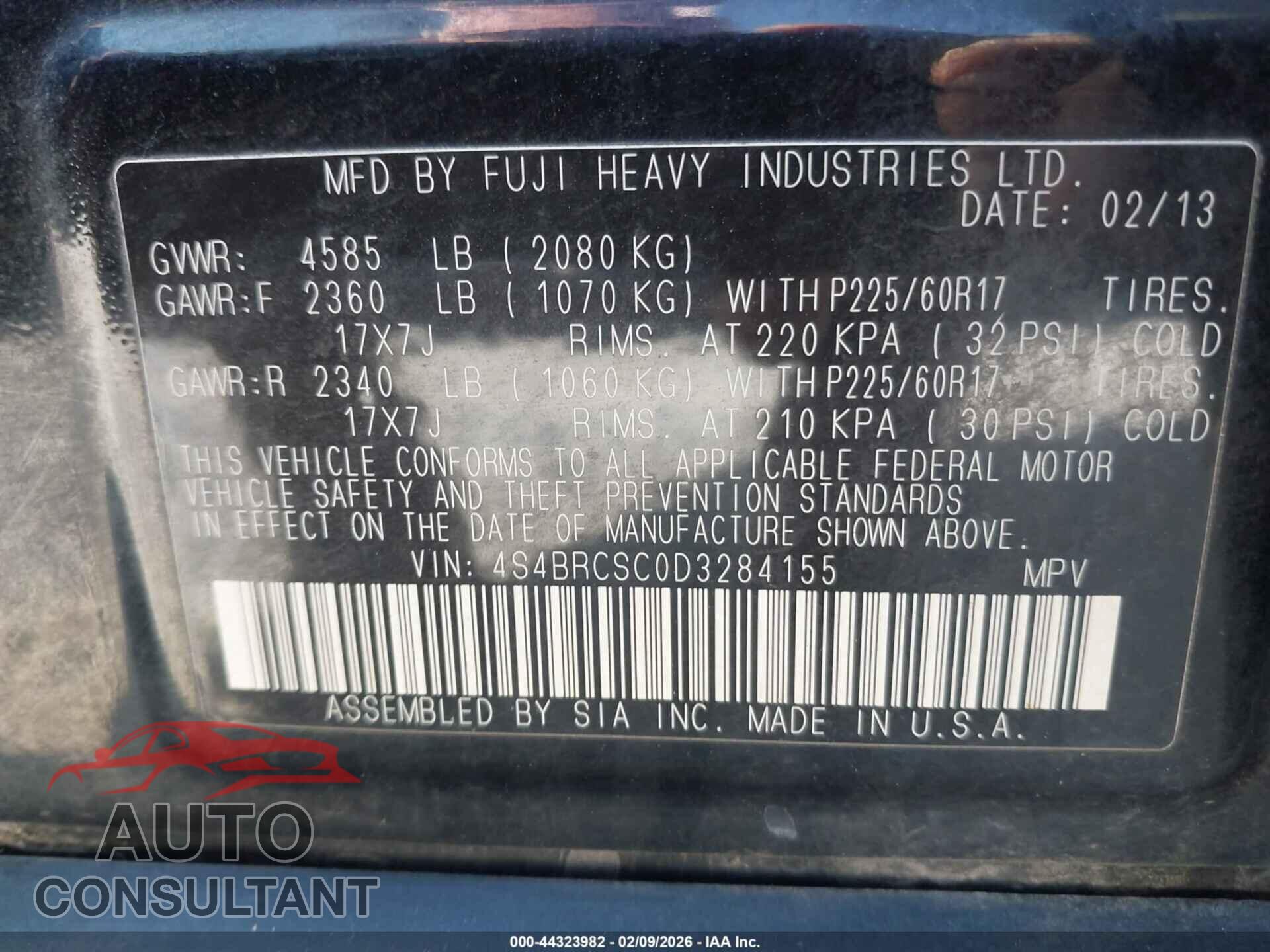 SUBARU OUTBACK 2013 - 4S4BRCSC0D3284155