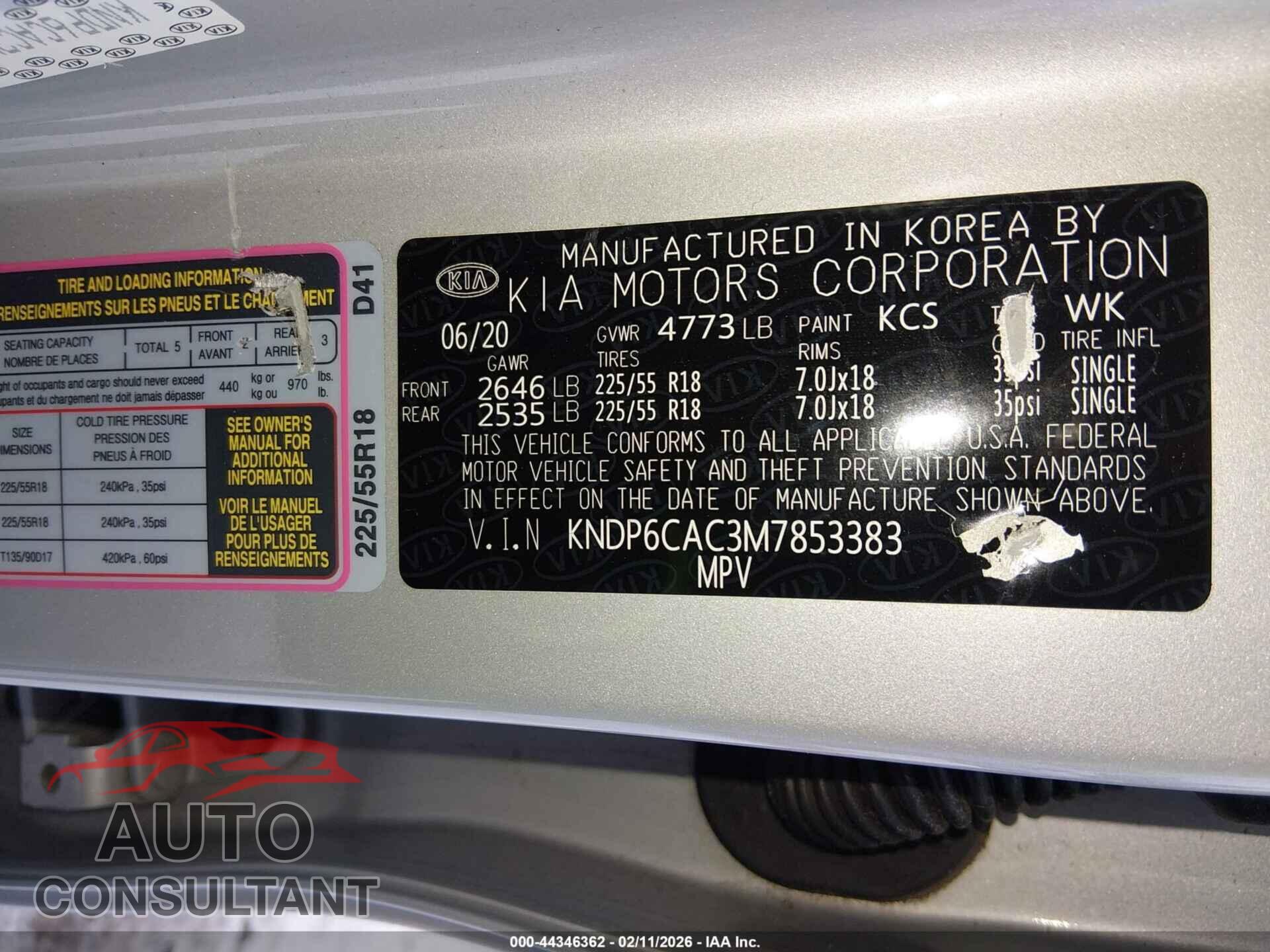 KIA SPORTAGE 2021 - KNDP6CAC3M7853383