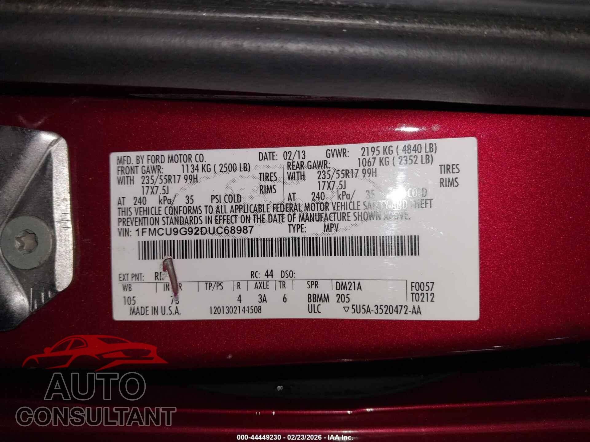 FORD ESCAPE 2013 - 1FMCU9G92DUC68987