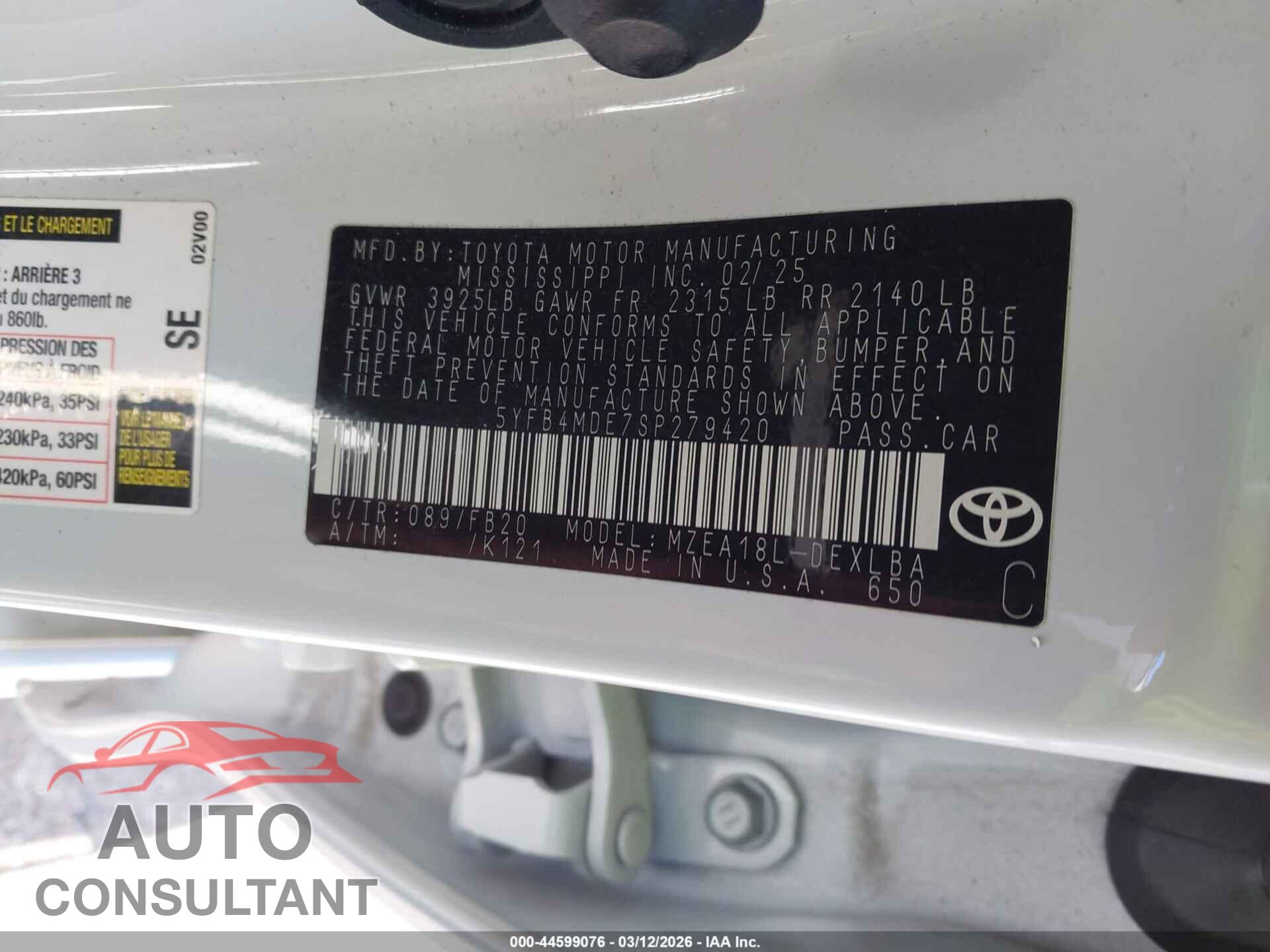 TOYOTA COROLLA 2025 - 5YFB4MDE7SP279420