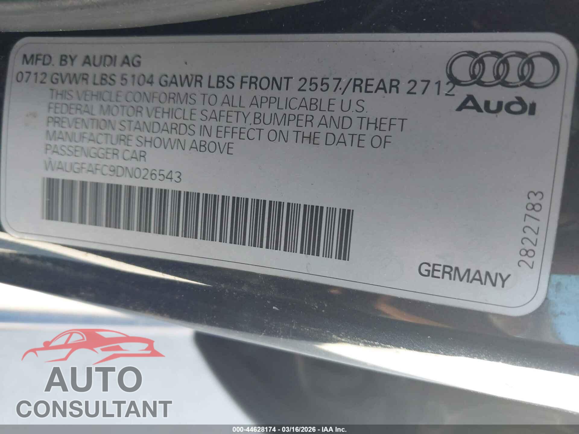 AUDI A6 2013 - WAUGFAFC9DN026543
