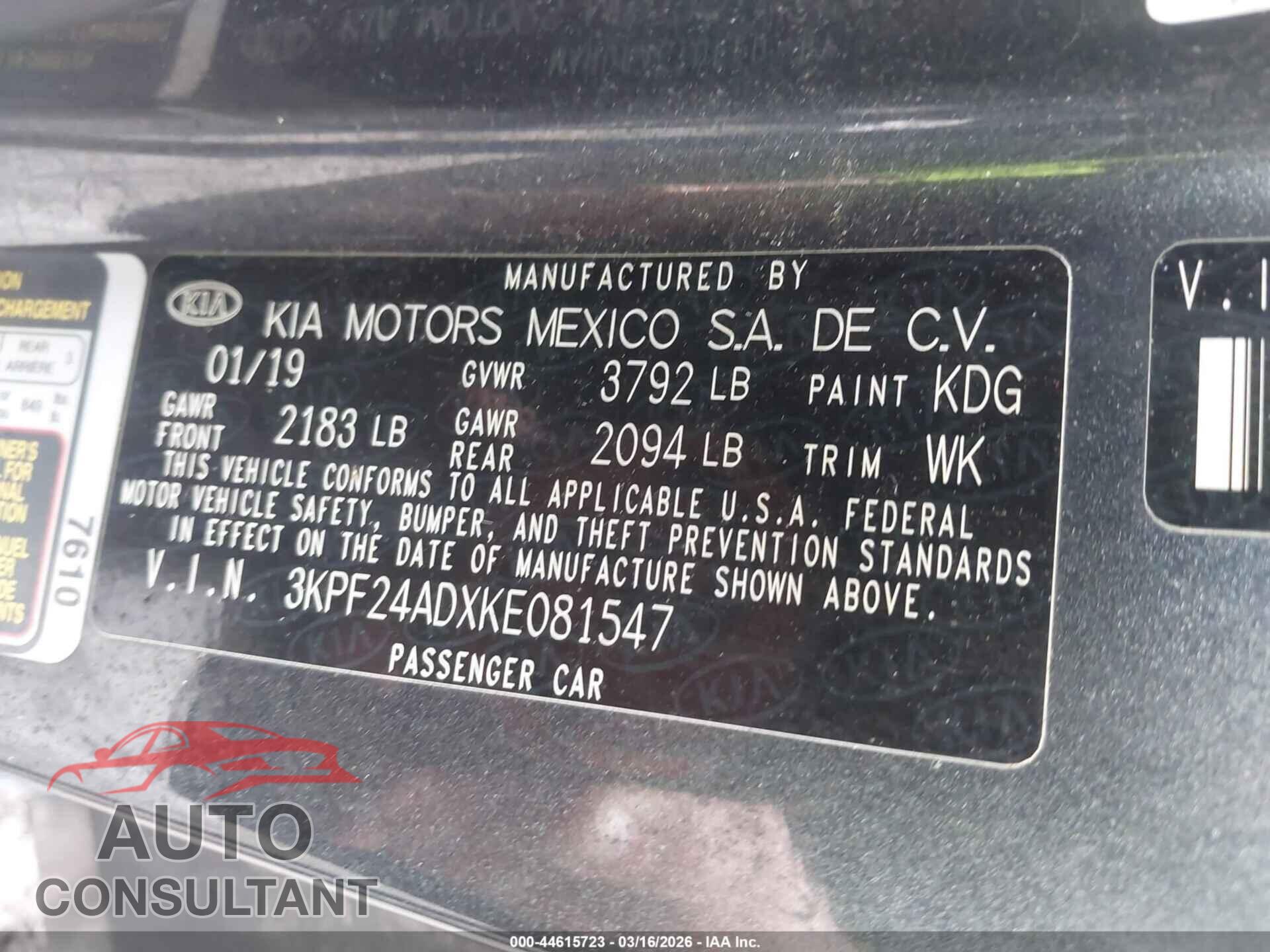 KIA FORTE 2019 - 3KPF24ADXKE081547