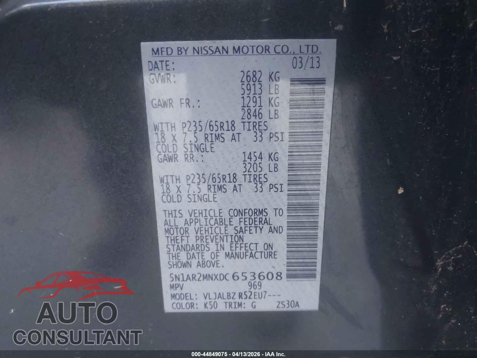 NISSAN PATHFINDER 2013 - 5N1AR2MNXDC653608