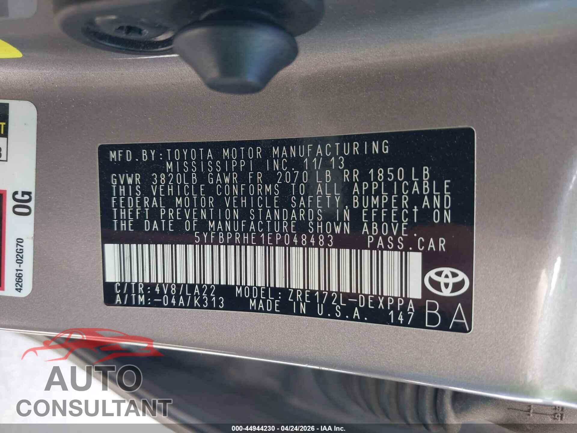TOYOTA COROLLA 2014 - 5YFBPRHE1EP048483
