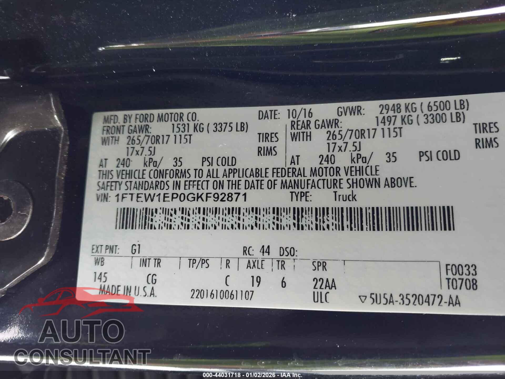 FORD F-150 2016 - 1FTEW1EP0GKF92871