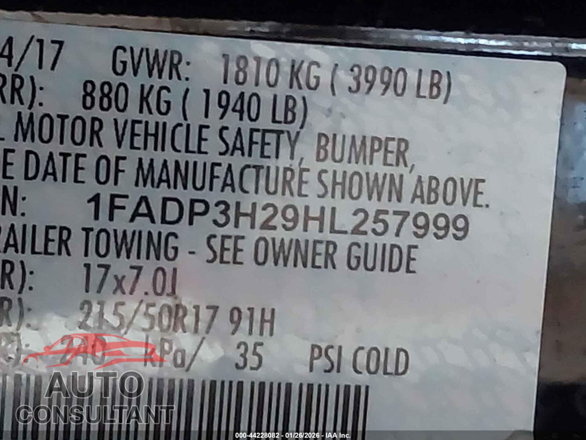 FORD FOCUS 2017 - 1FADP3H29HL257999