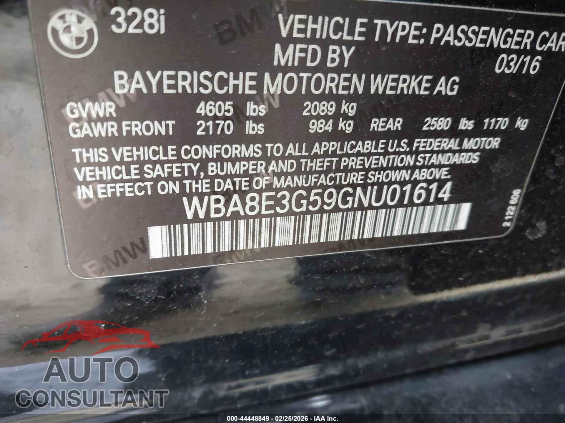 BMW 328I 2016 - WBA8E3G59GNU01614