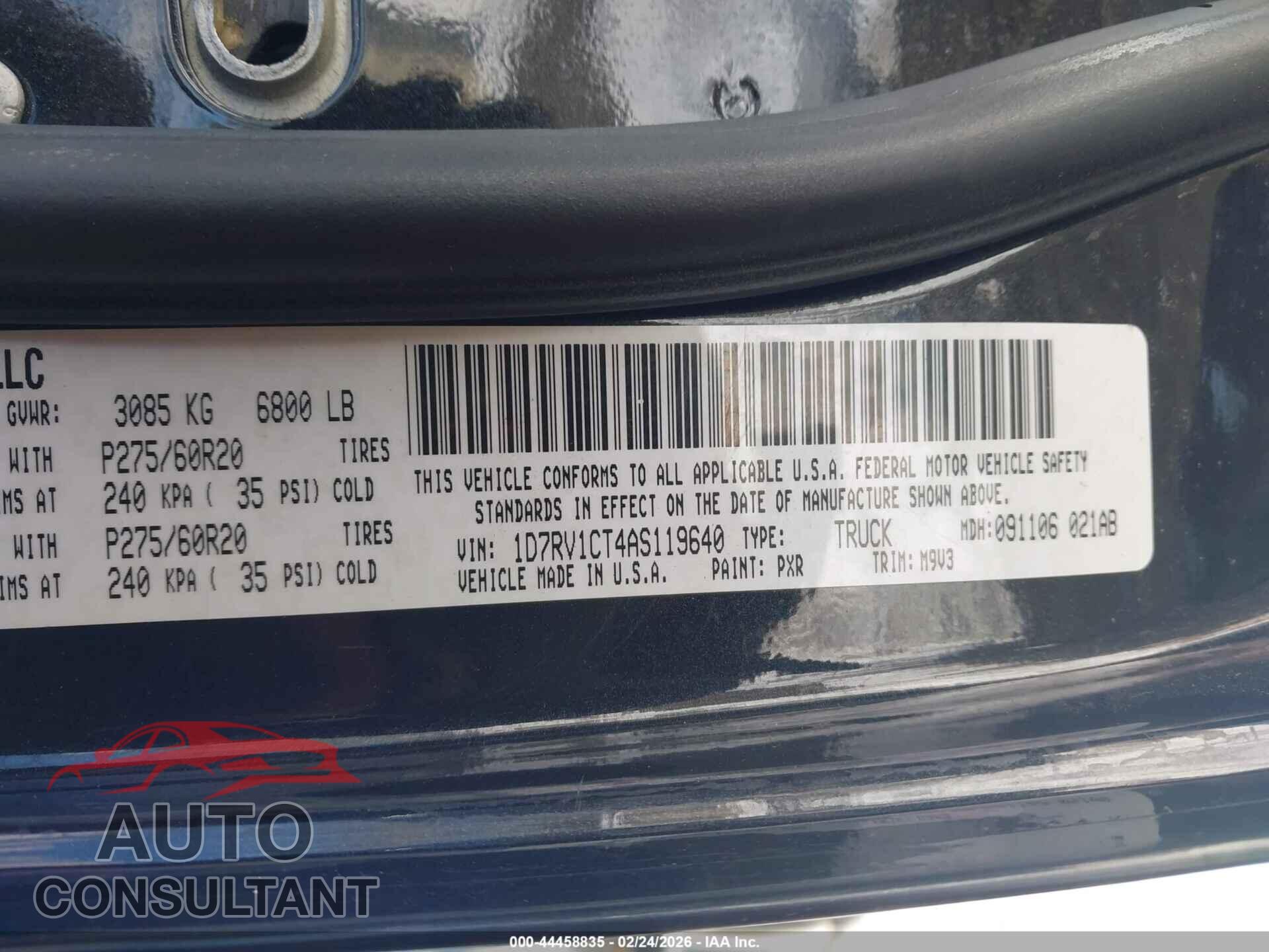 DODGE RAM 1500 2010 - 1D7RV1CT4AS119640
