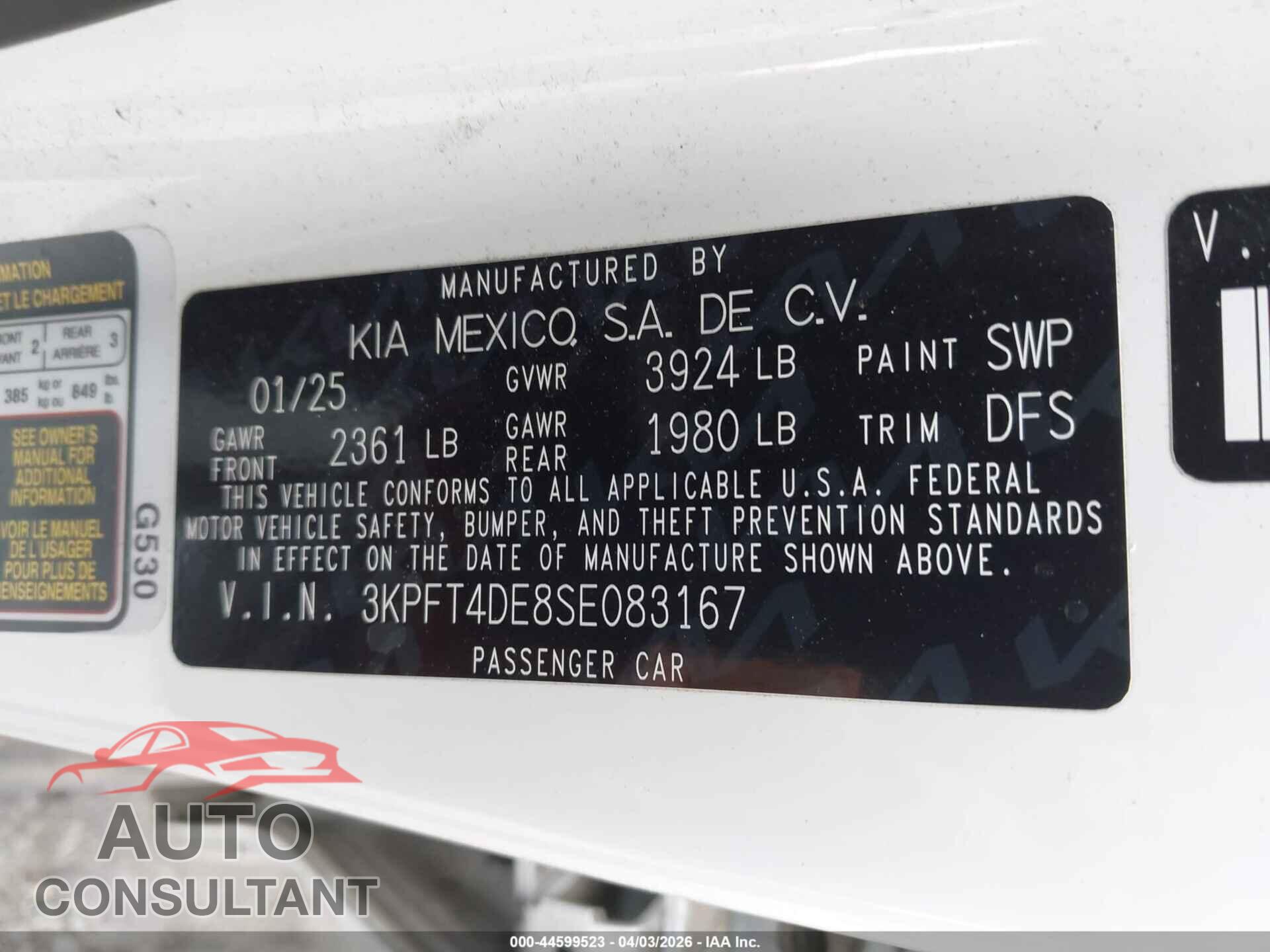 KIA K4 2025 - 3KPFT4DE8SE083167