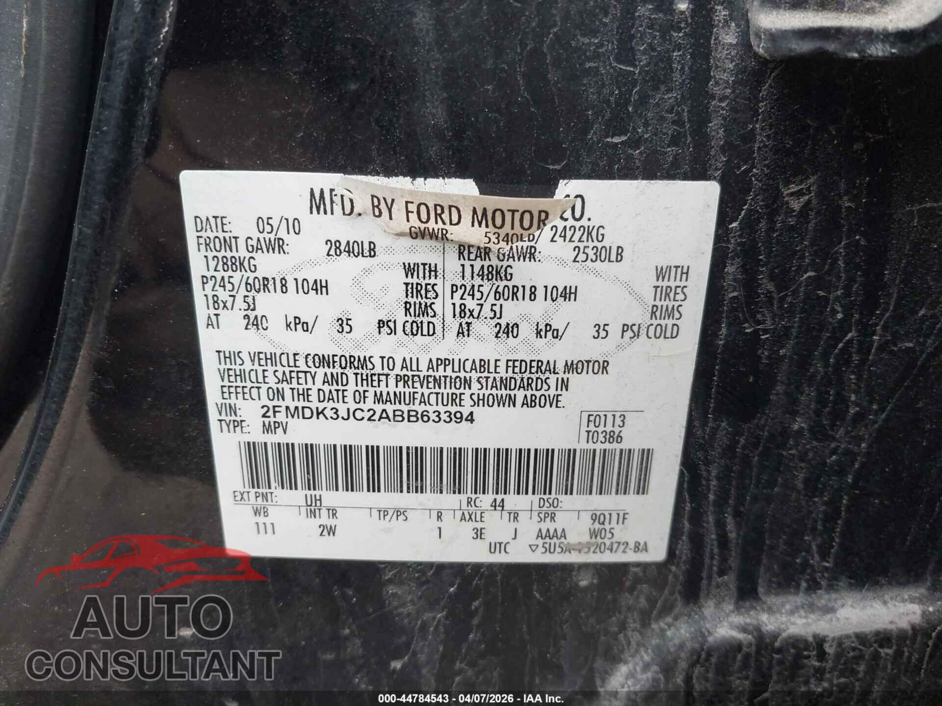 FORD EDGE 2010 - 2FMDK3JC2ABB63394