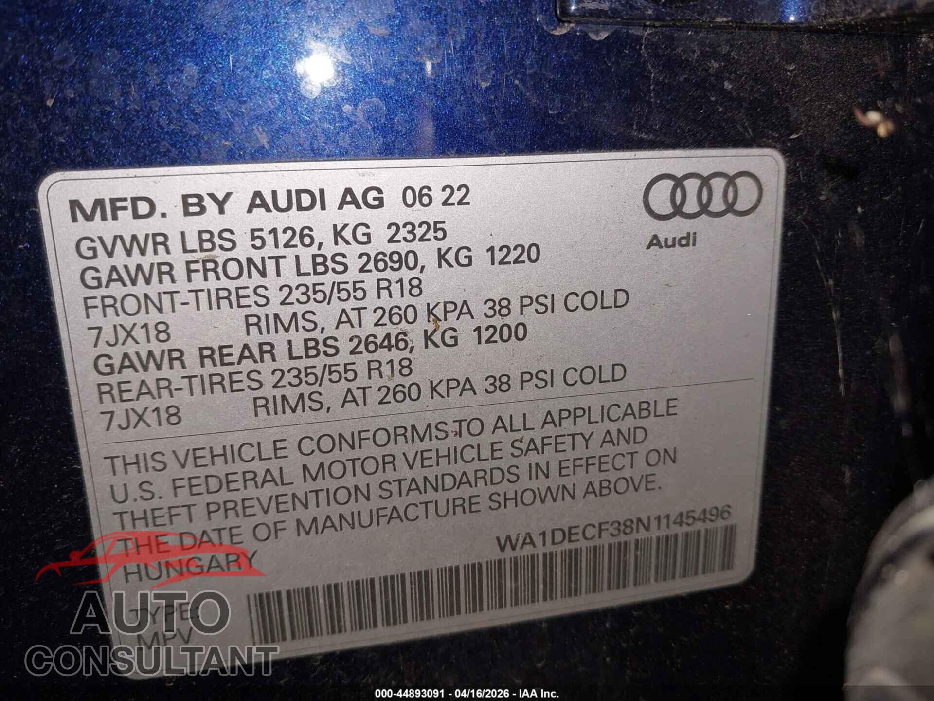 AUDI Q3 2022 - WA1DECF38N1145496