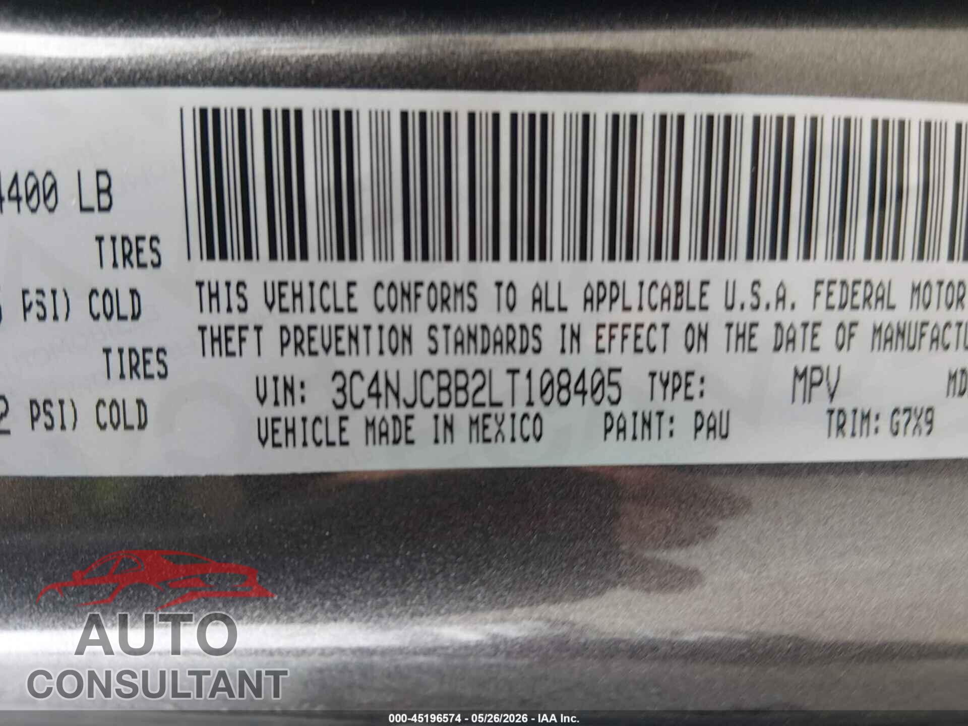 JEEP COMPASS 2020 - 3C4NJCBB2LT108405