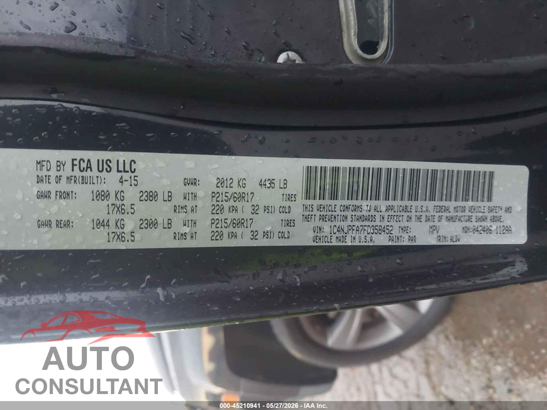 JEEP PATRIOT 2015 - 1C4NJPFA7FD358452