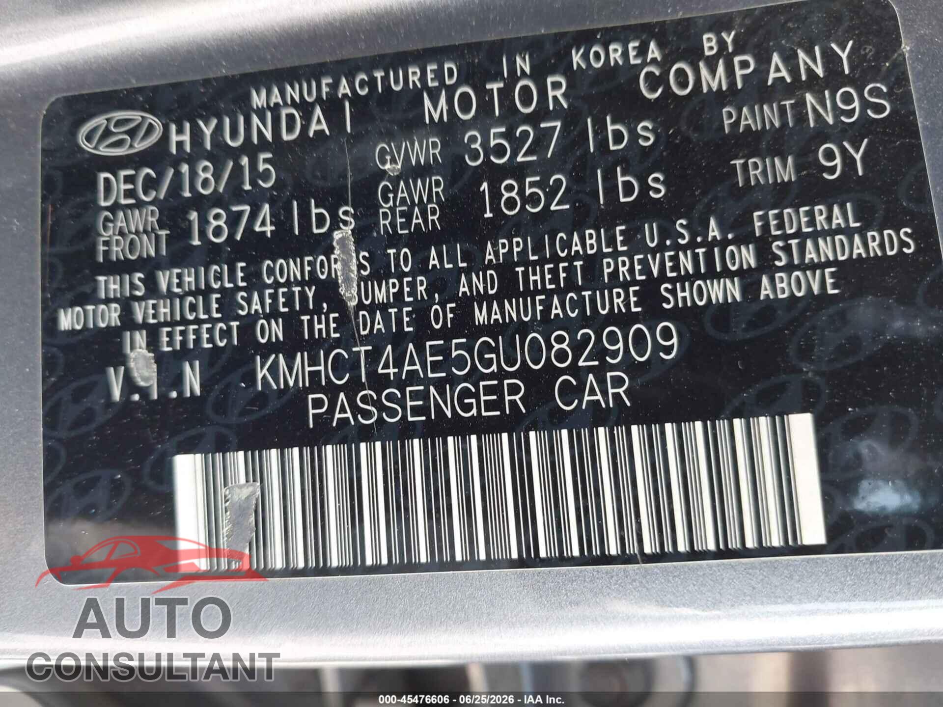 HYUNDAI ACCENT 2016 - KMHCT4AE5GU082909