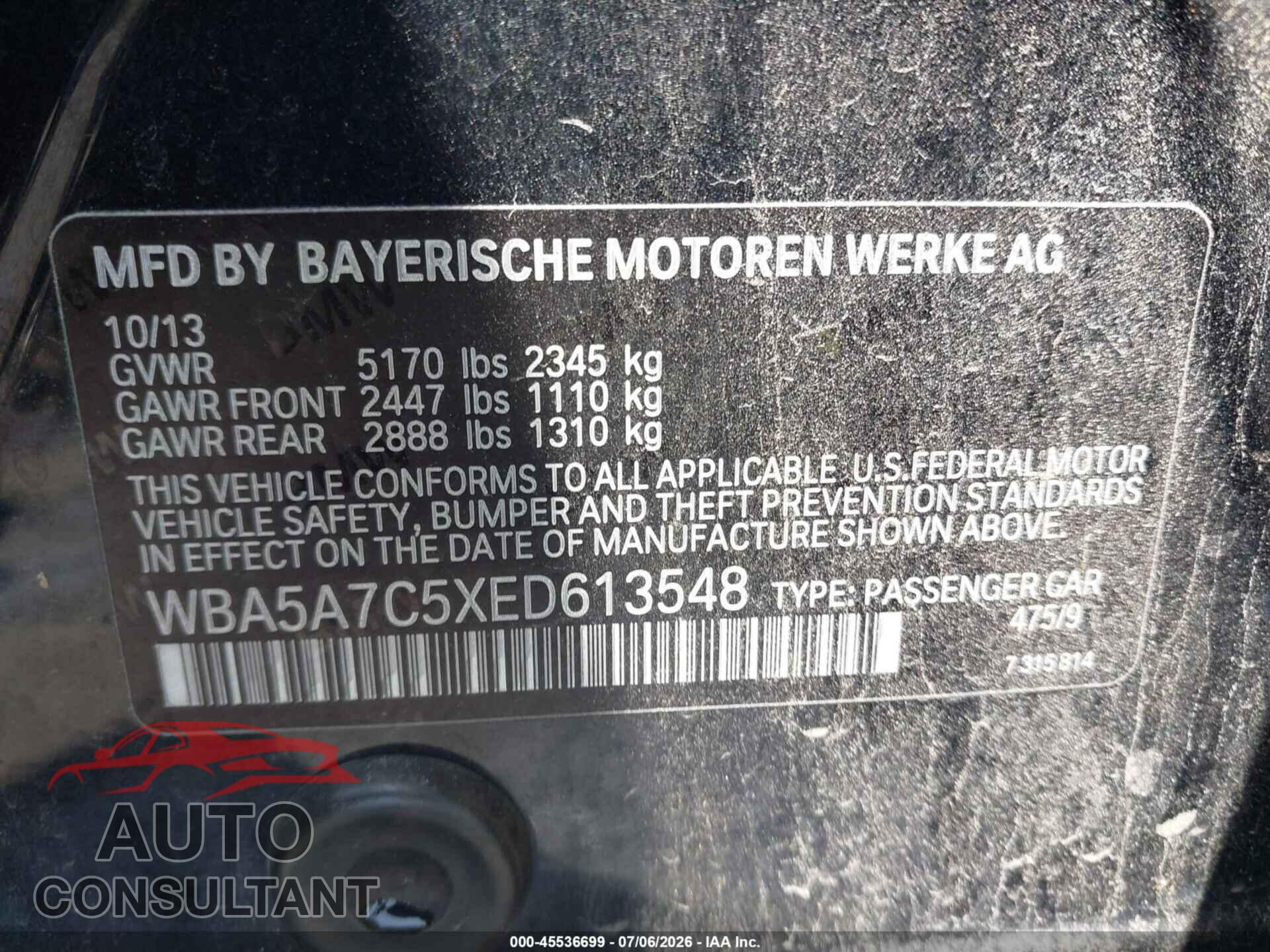 BMW 528I 2014 - WBA5A7C5XED613548