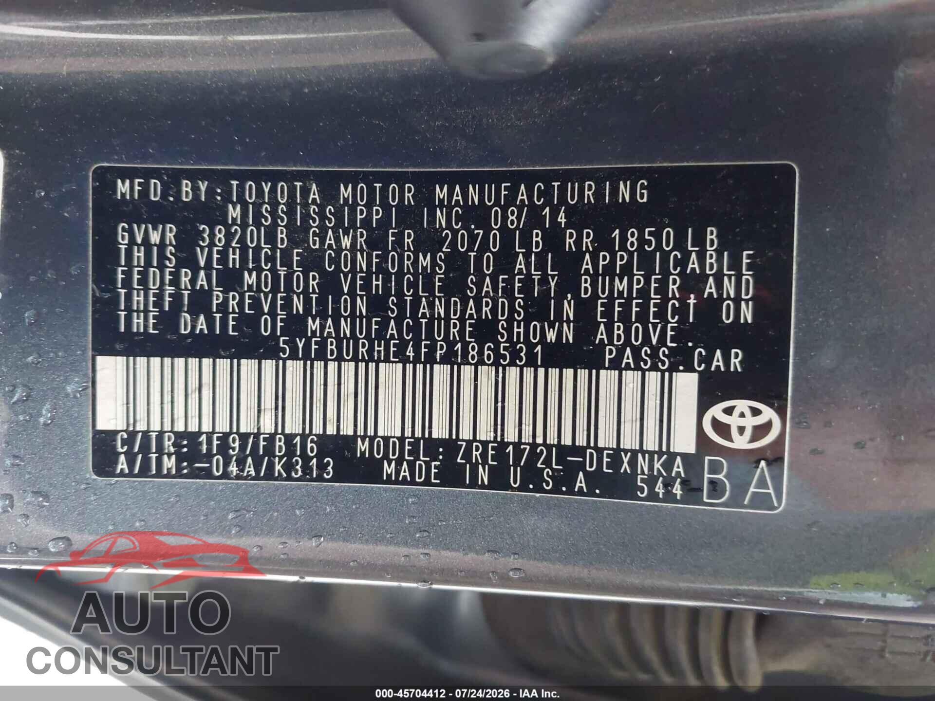 TOYOTA COROLLA 2015 - 5YFBURHE4FP186531