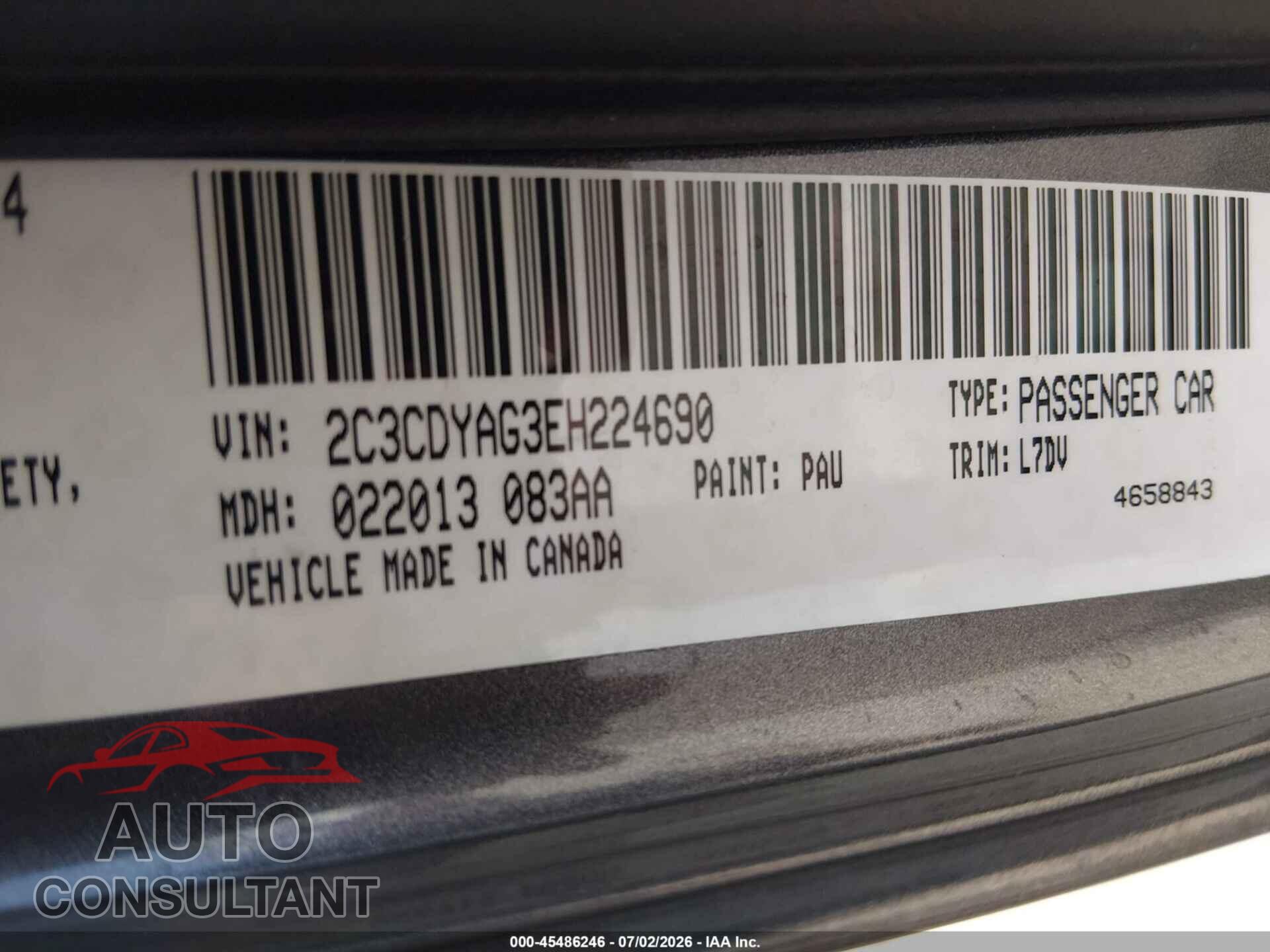 DODGE CHALLENGER 2014 - 2C3CDYAG3EH224690