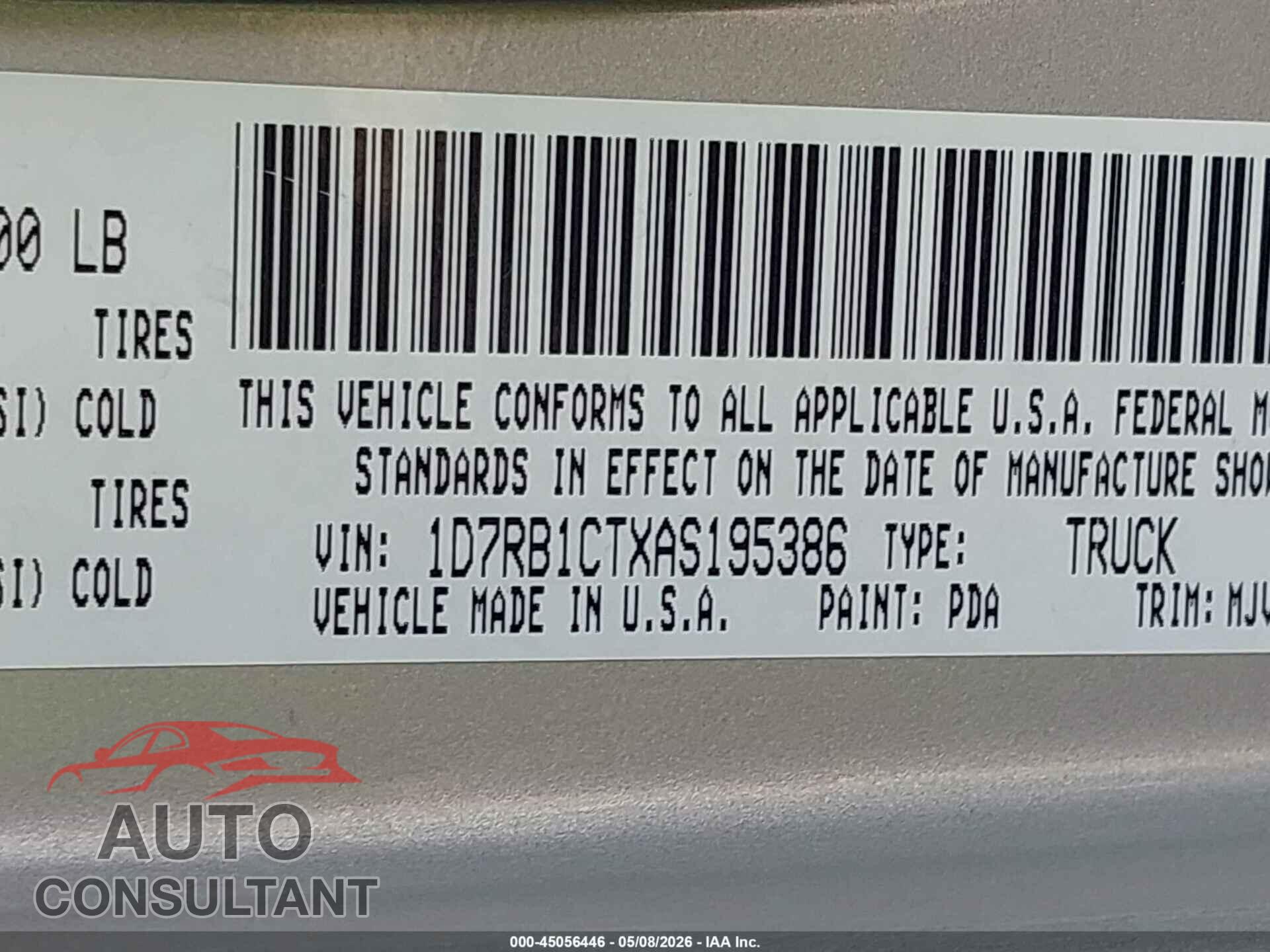 DODGE RAM 1500 2010 - 1D7RB1CTXASA95386