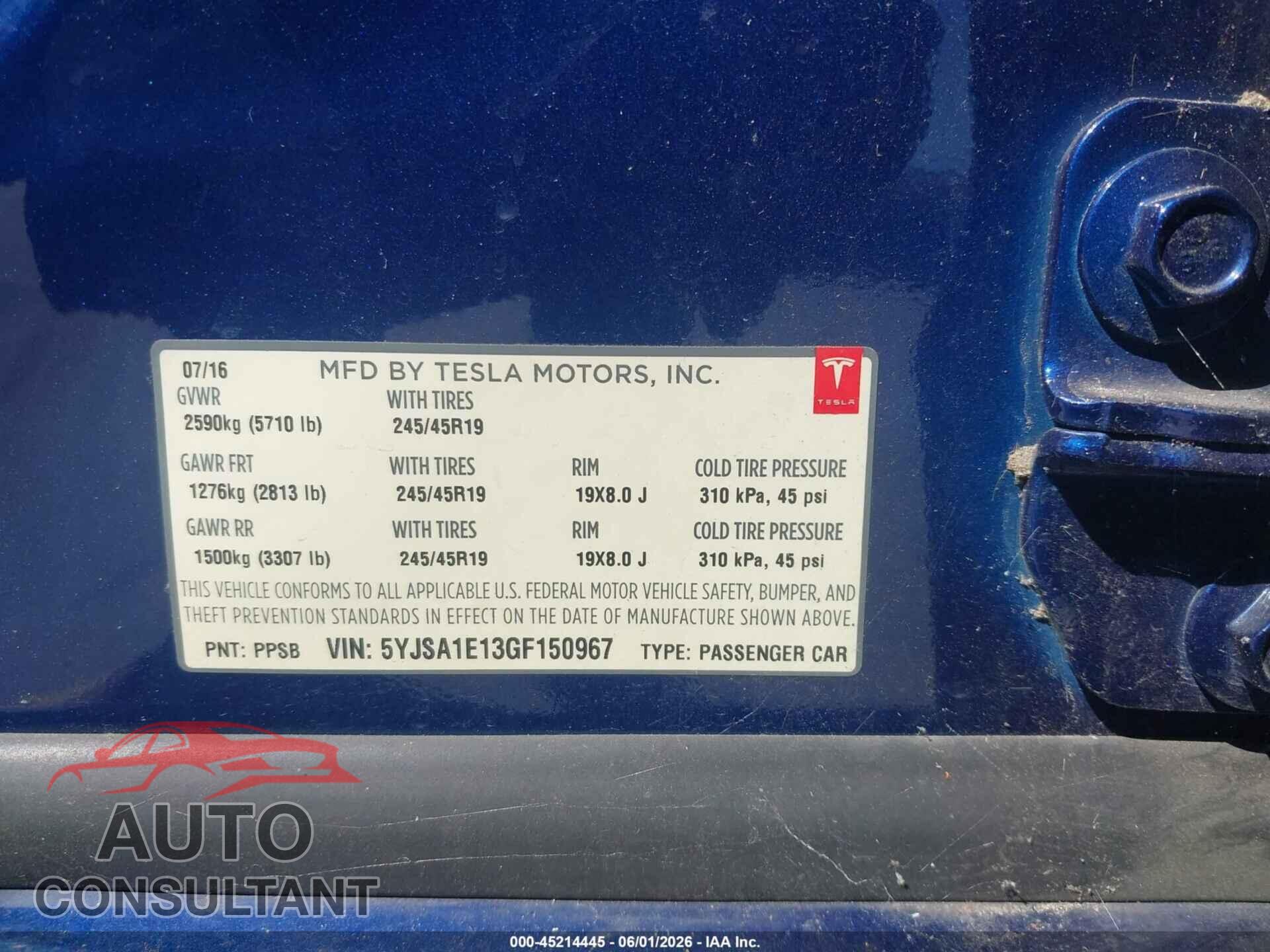 TESLA MODEL S 2016 - 5YJSA1E13GF150967