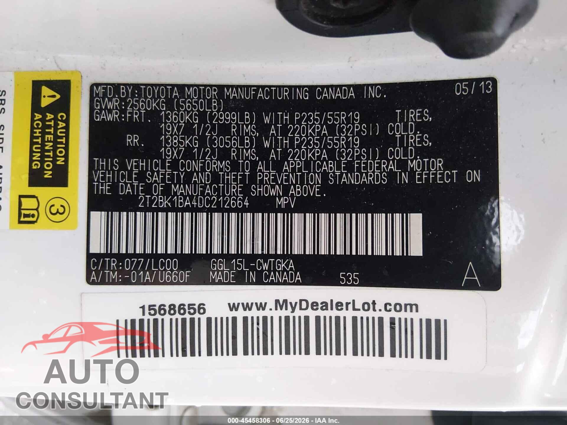 LEXUS RX 350 2013 - 2T2BK1BA4DC212664
