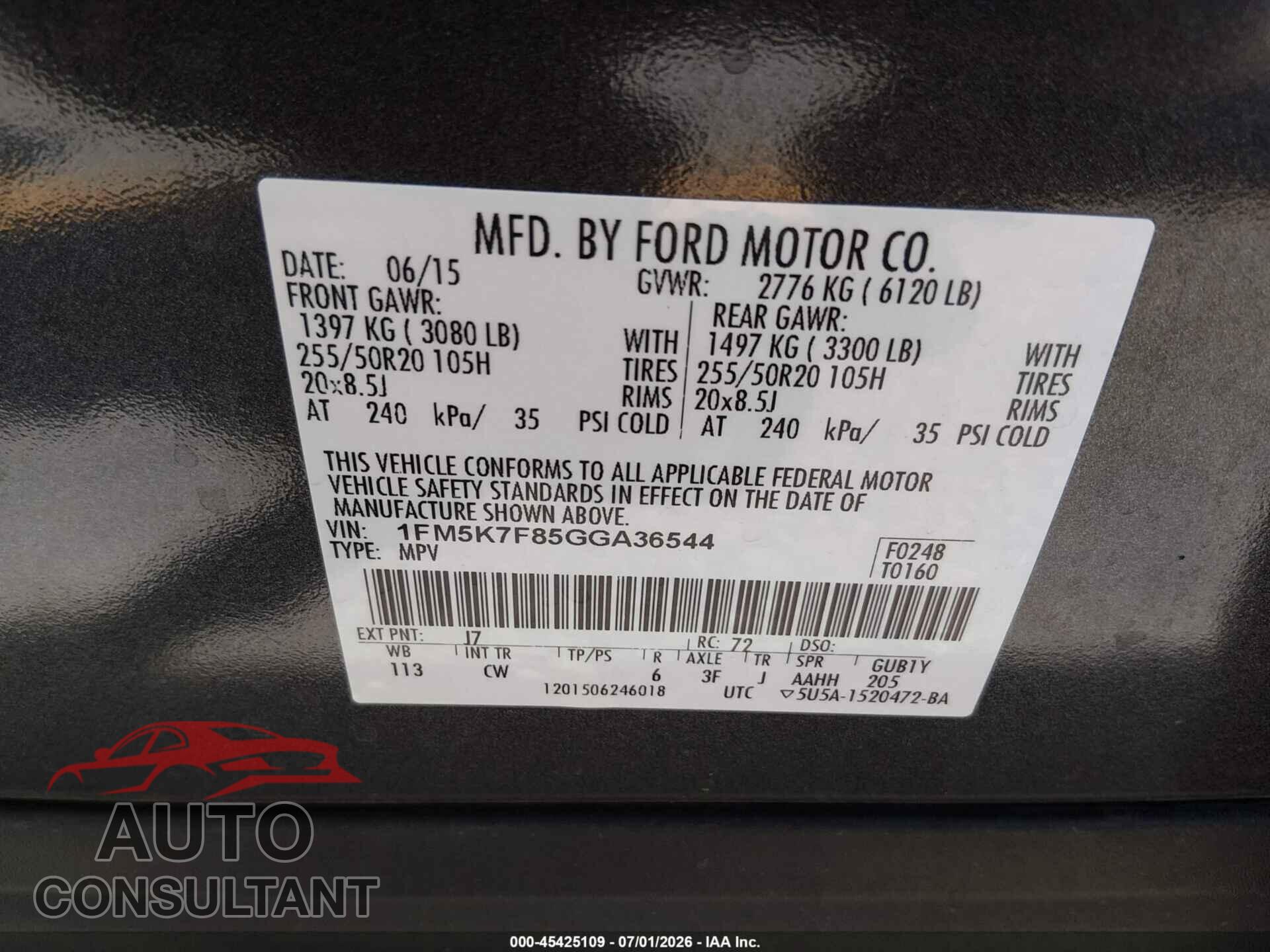 FORD EXPLORER 2016 - 1FM5K7F85GGA36544