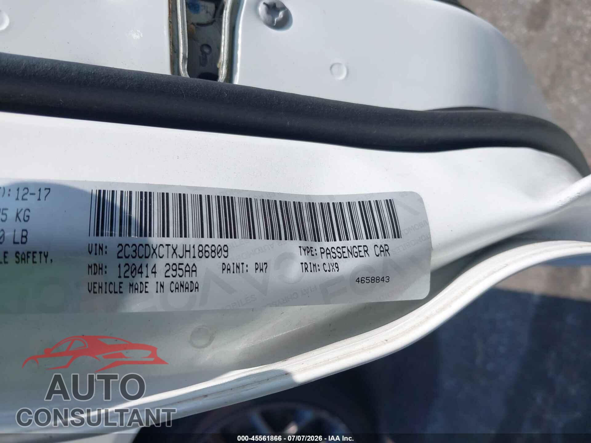 DODGE CHARGER 2018 - 2C3CDXCTXJH186809