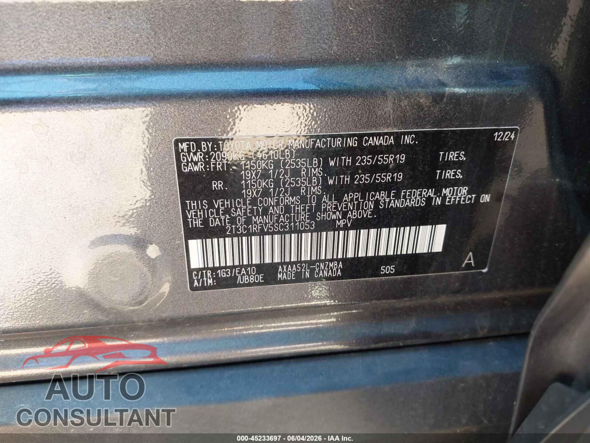 TOYOTA RAV4 2025 - 2T3C1RFV5SC311053