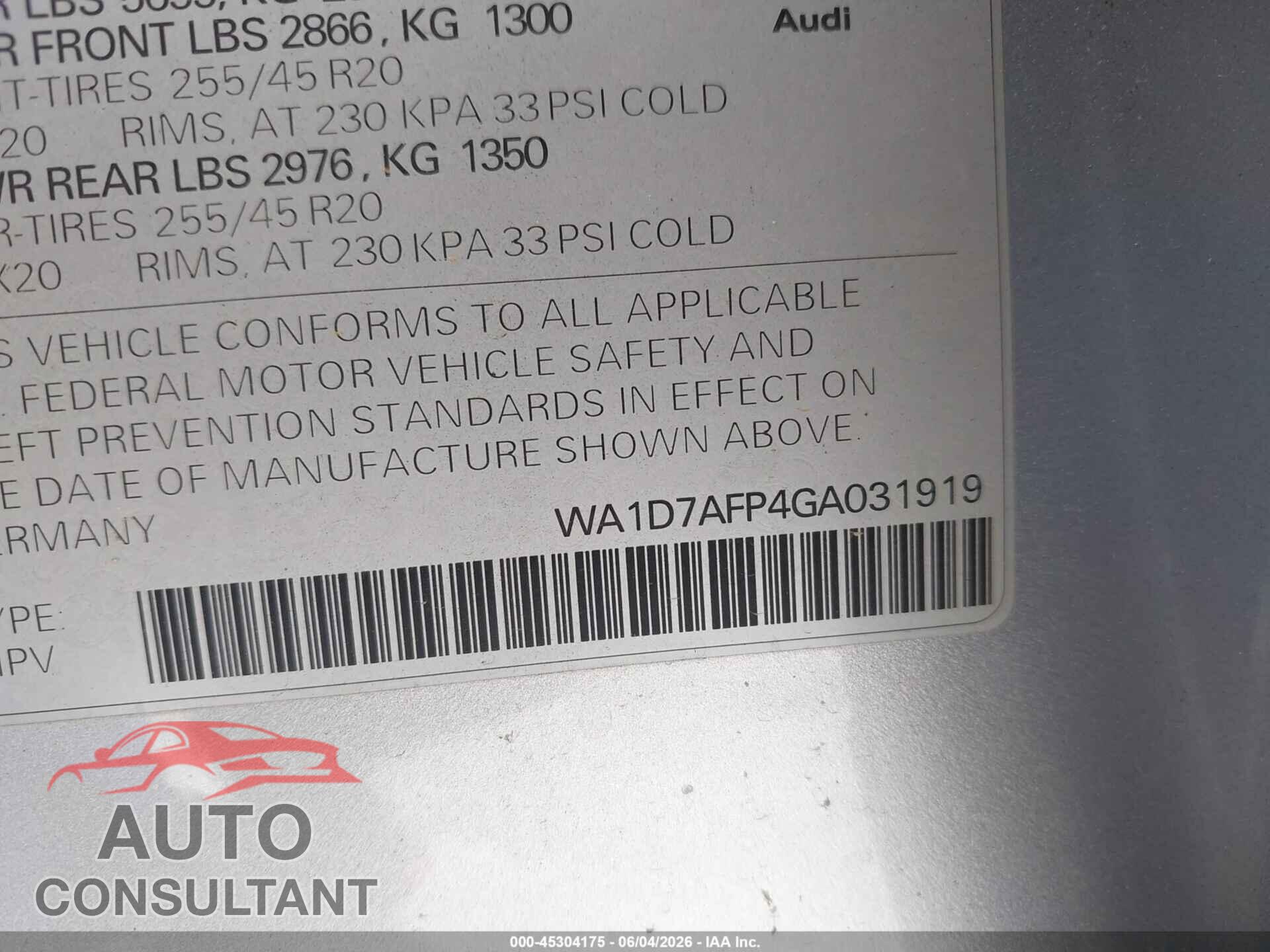 AUDI Q5 2016 - WA1D7AFP4GA031919