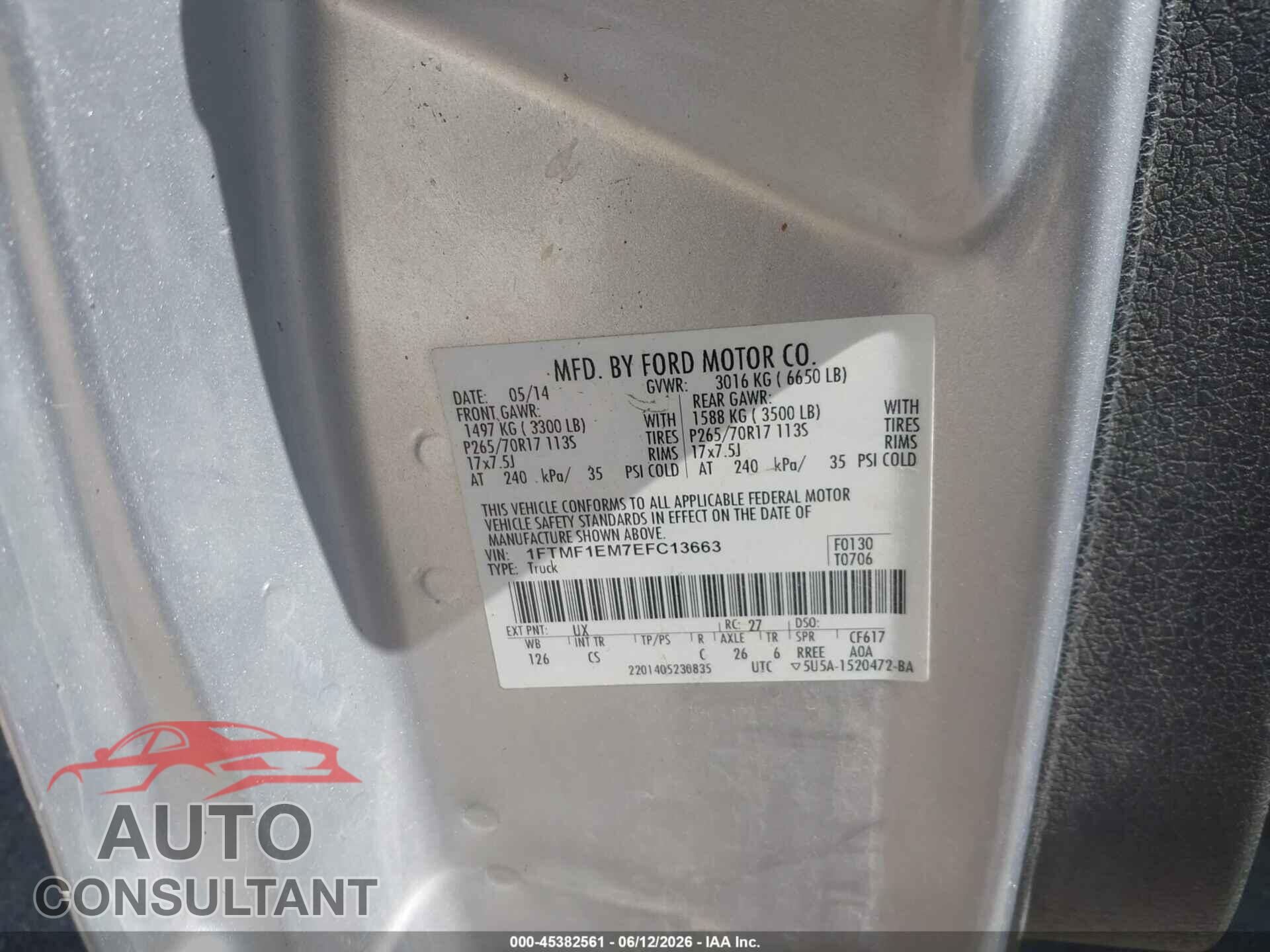 FORD F-150 2014 - 1FTMF1EM7EFC13663
